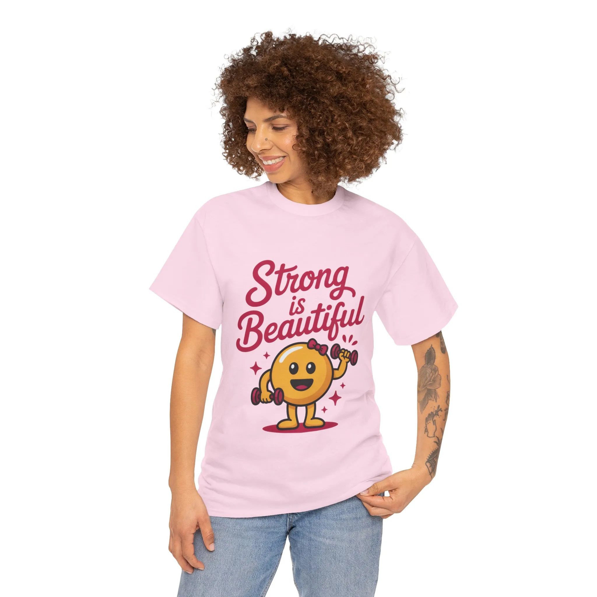 Strong is Beautiful Womens T-Shirt, Cute Fitness Character Graphic Tee, Inspirational Workout Shirt, Gym Motivation Gift for Her - Image 26