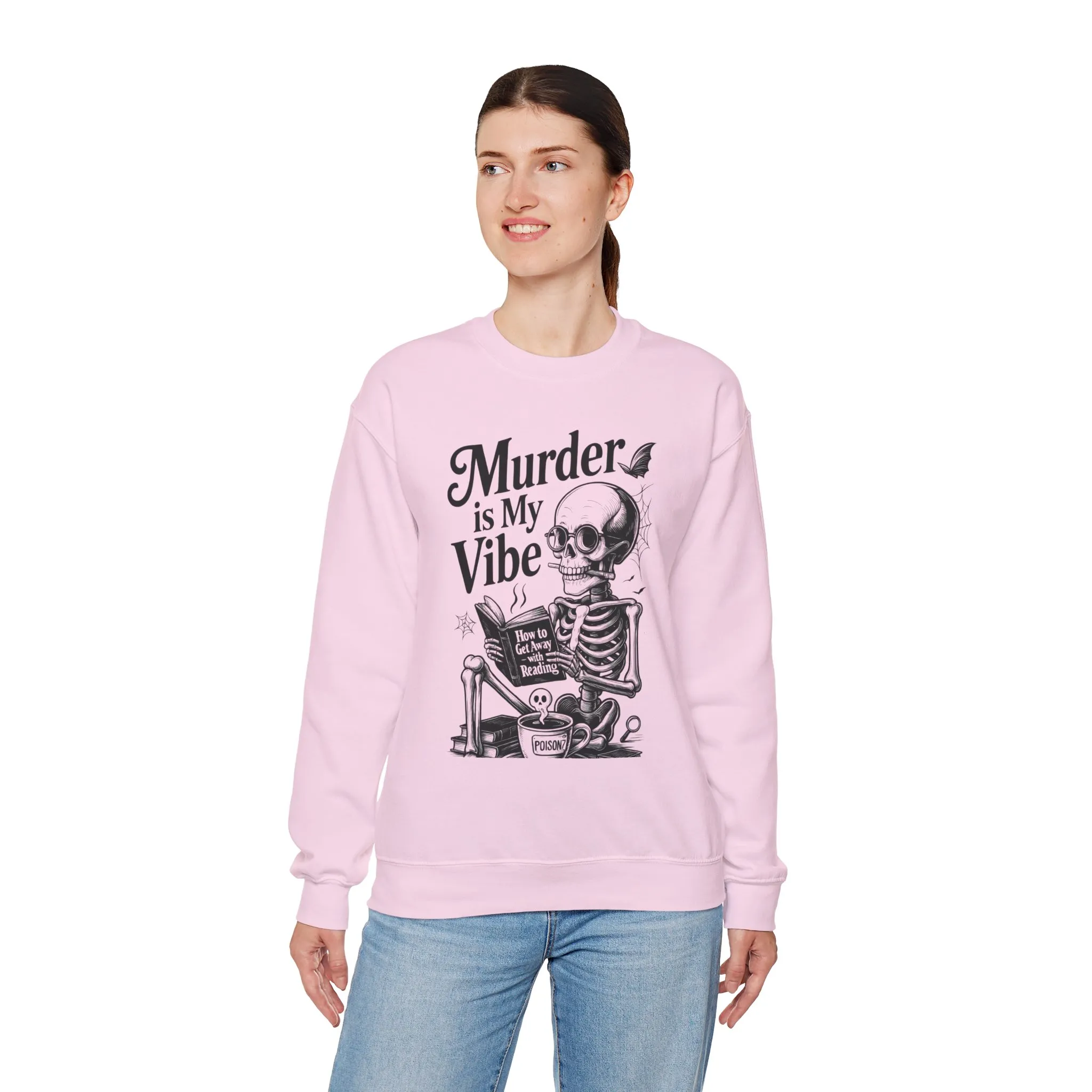 Murder is My Vibe Womens Crewneck Sweatshirt, Cozy Gift for Halloween, Unique Sweatshirt, Skull Graphic, Fall Fashion, Unisex Pullover - Image 27