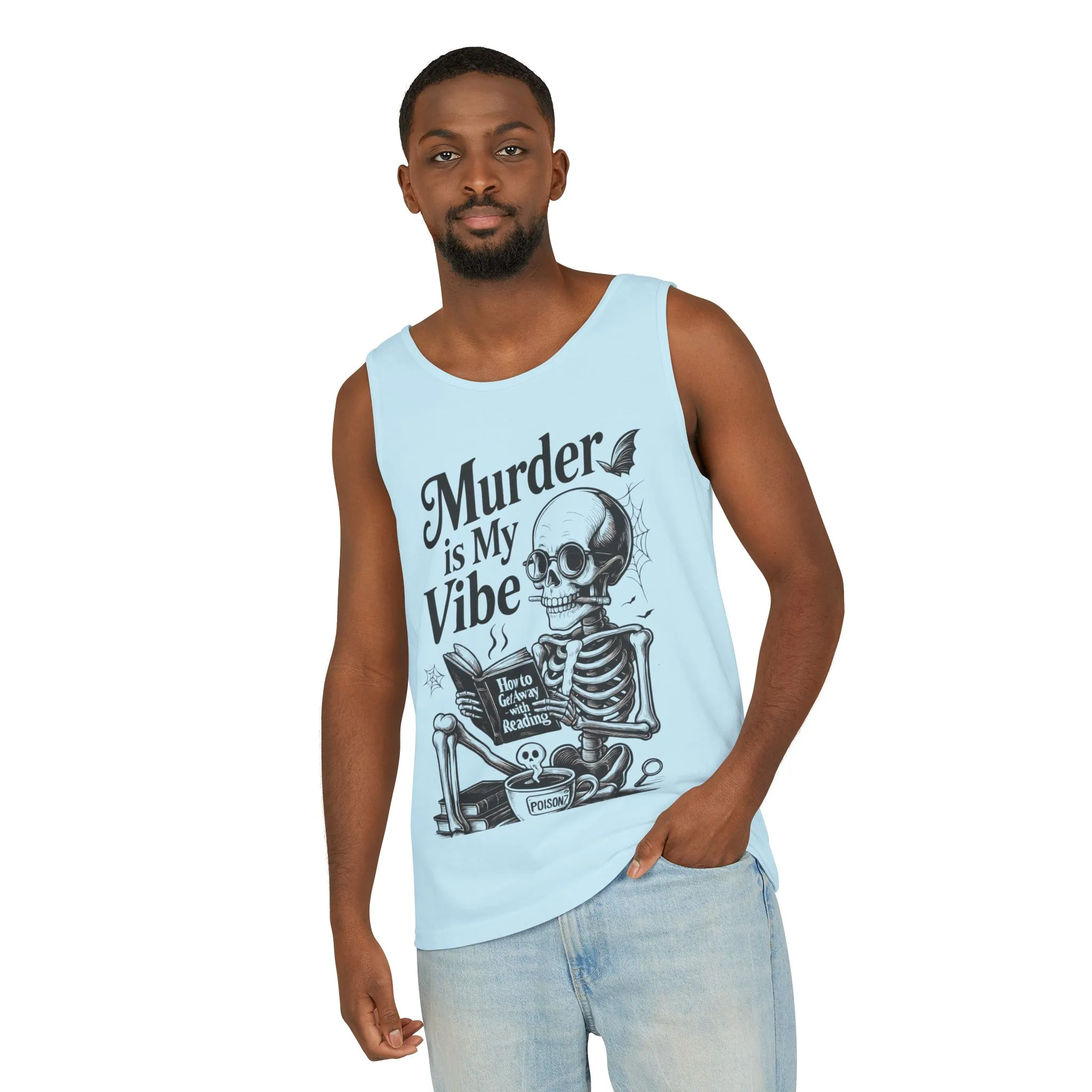 Murder Is My Vibe Tank Top, Mens Goth Tank, Halloween Clothing, Skeleton Graphic Tee, Cozy Casual Wear, Quirky Gift Idea - Image 16