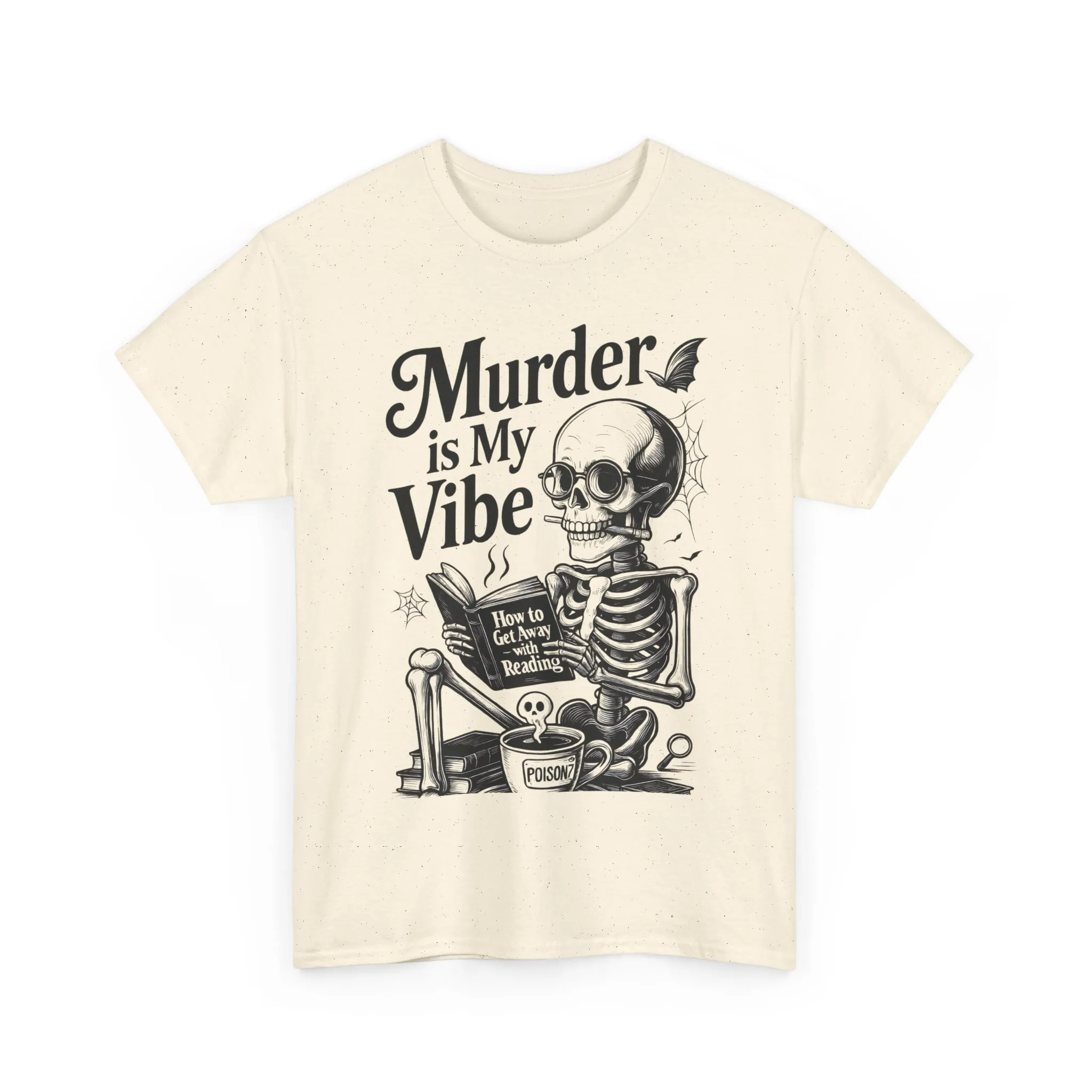 Womens Heavy Cotton Tee - "Murder is My Vibe" Graphic Shirt for Ghoulish Vibes, Halloween Fun, Spooky Season, Casual Wear, Gift for [...] - Image 2