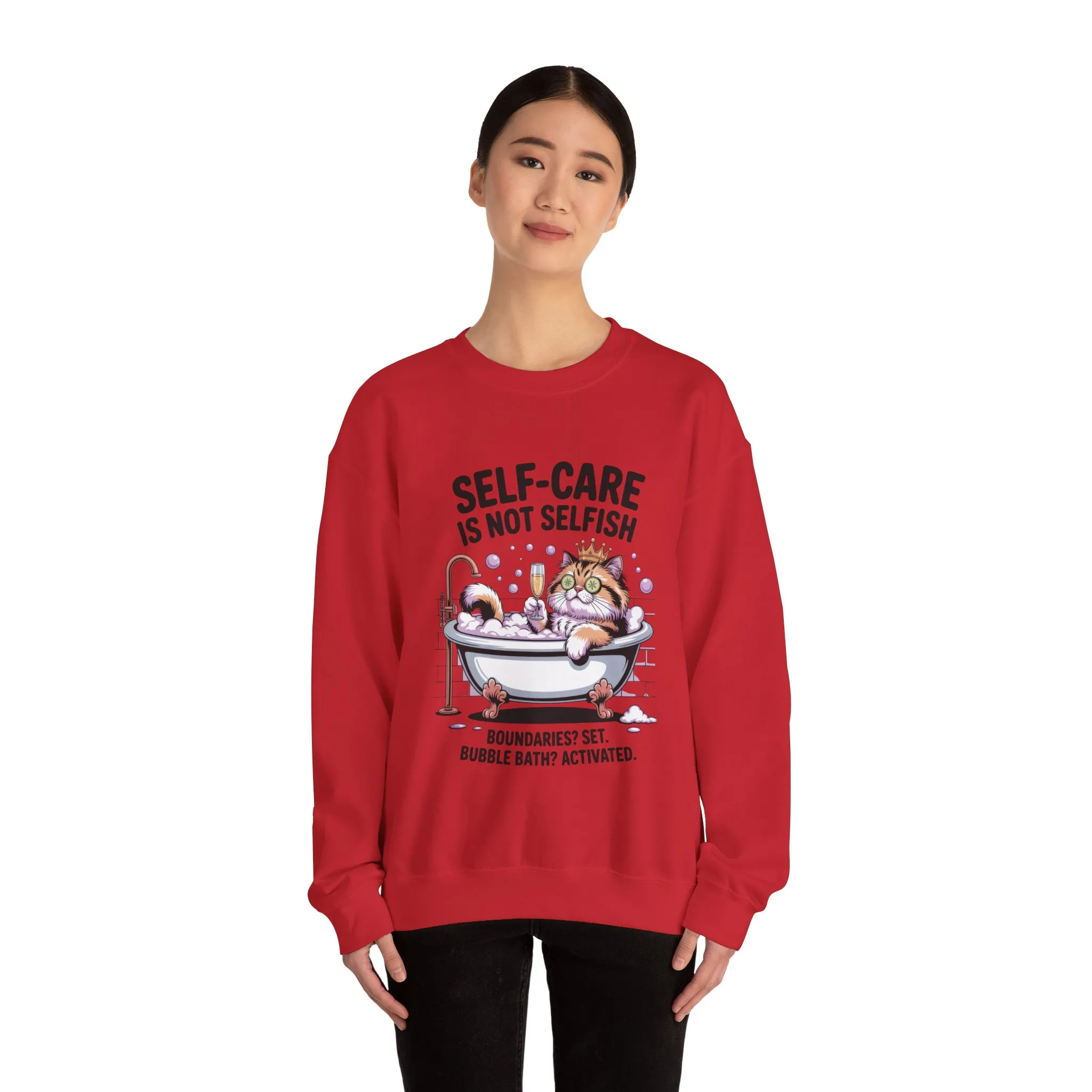 Womens Crewneck Sweatshirt, Self-Care Cat Shirt, Funny Cat Tee, Relaxing Kitty Graphic, Self Care Is Not Selfish Womens Sweatshirt - Image 29