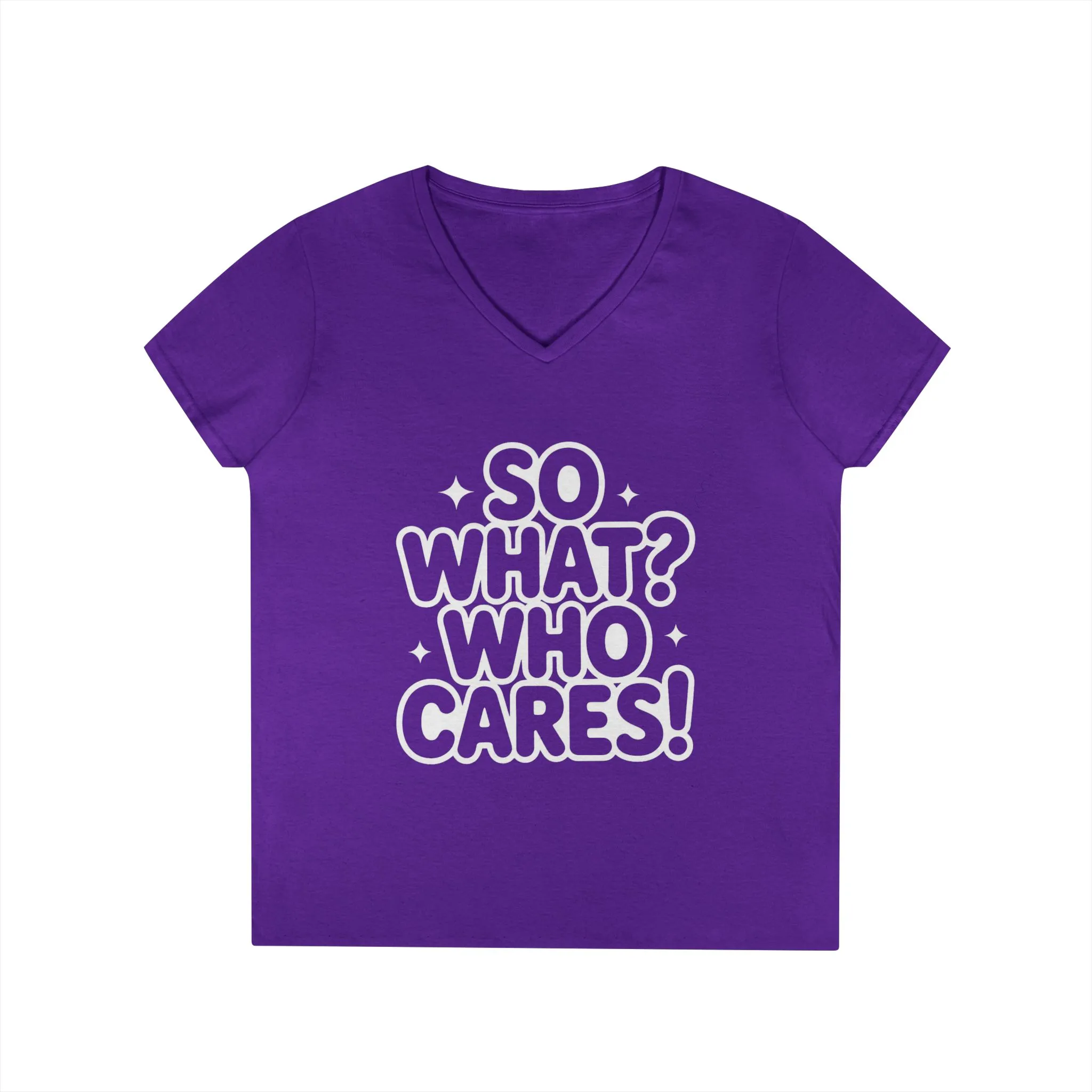 Ladies' V-Neck T-Shirt with 'So What? Who Cares!' Print, Casual Wear for Confident Souls, Funny Typography Shirt, Womens Sassy Graphic Tee - Image 22