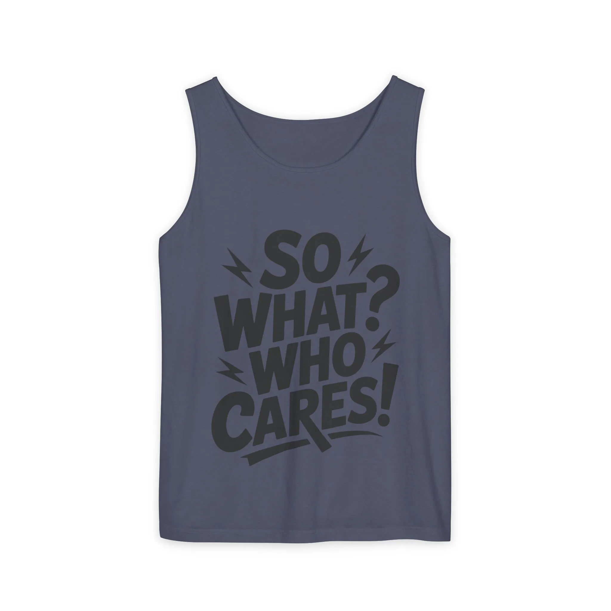 Mens Tank Top, "So What? Who Cares!", Casual Summer Wear, Beach Trip, Festival Outfit, Lightning Print, Sarcastic Summer Tee, Gym Tank - Image 25