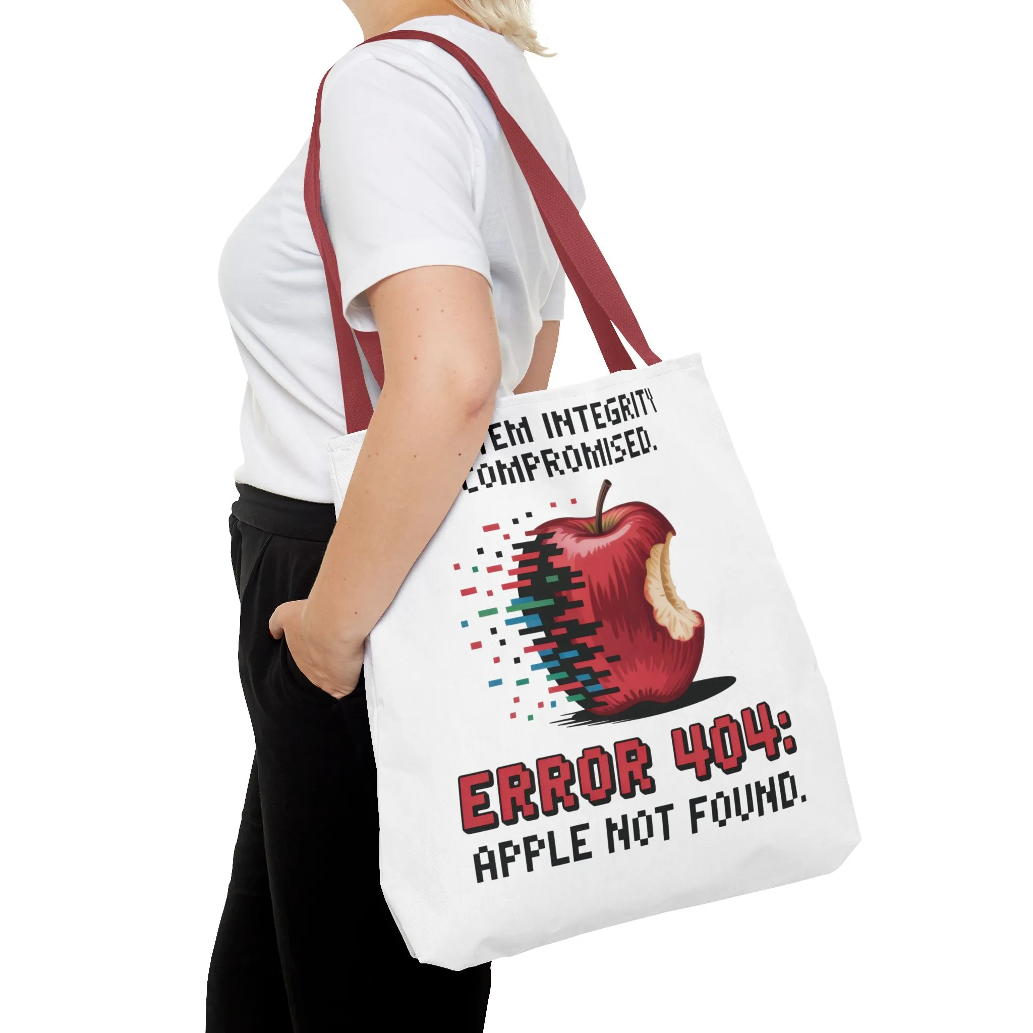 Error 404 Apple Tote Bag, Geek Tote, Funny Shopping Bag, Gift for Tech Lovers, Apple Lovers Tote, Digital Design Bag, Weekender Bag, Beach Bag, Large Canvas Bag - Image 4