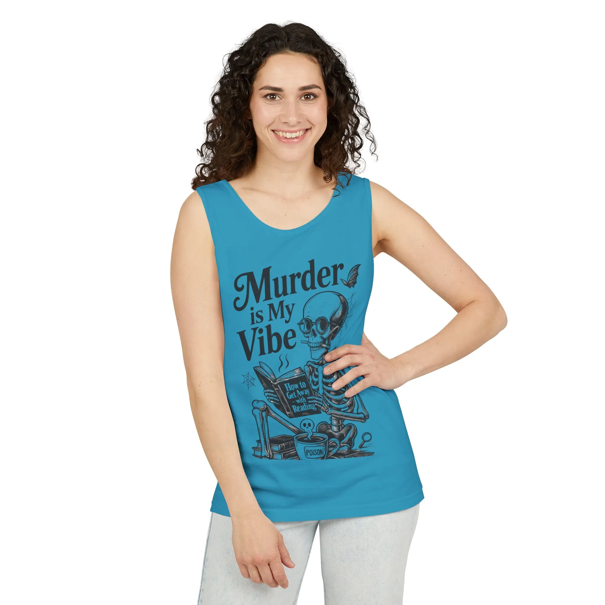 Murder Is My Vibe Tank Top, Womens Goth Tank, Halloween Clothing, Skeleton Graphic Tee, Cozy Casual Wear, Quirky Gift Idea - Image 12