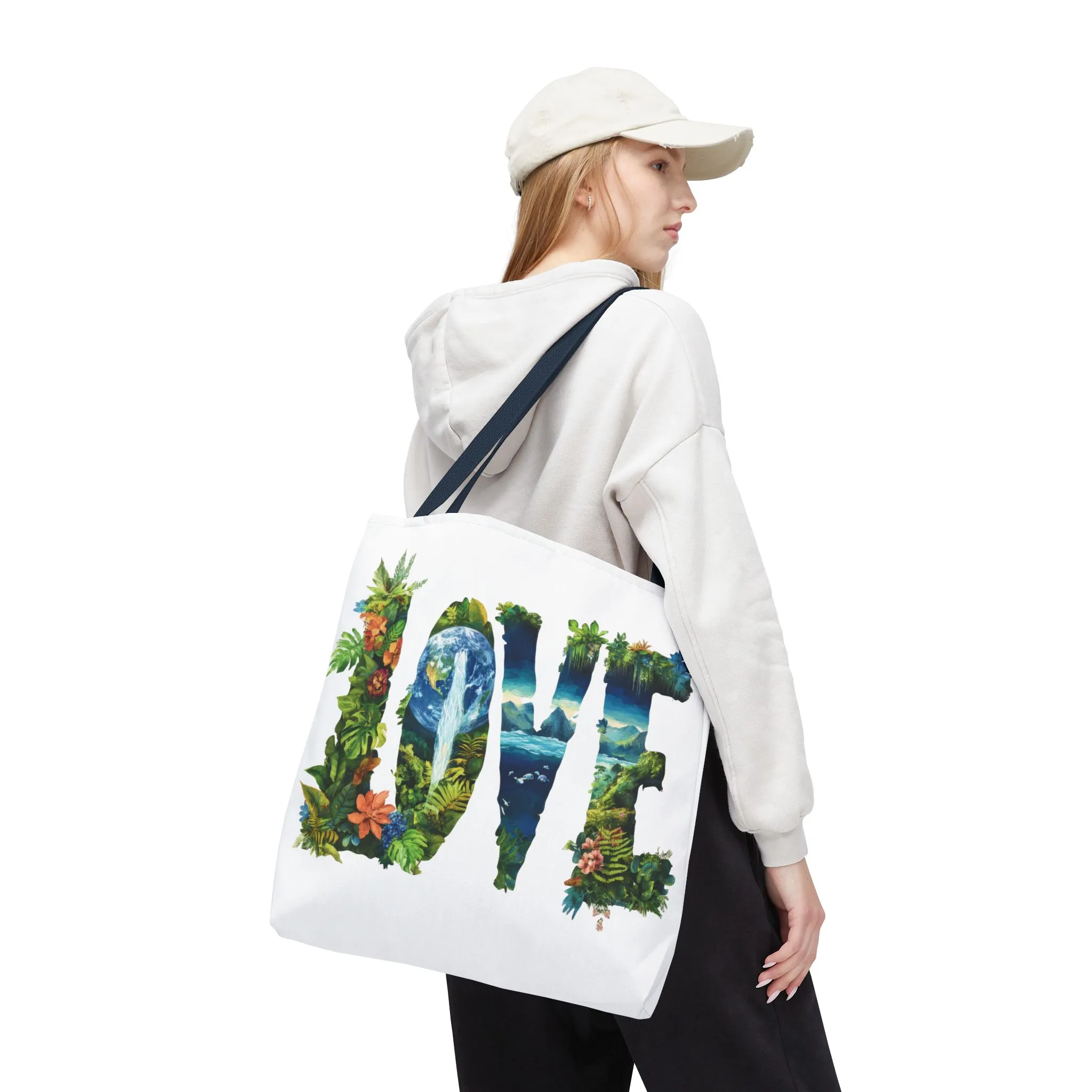 Earth Day LOVE Tote Bag, Eco Friendly Nature Art Bag, Sustainable Planet Message, Floral Tote, Shopping Bag, Beach Bag, Large Canvas Bag - Image 50