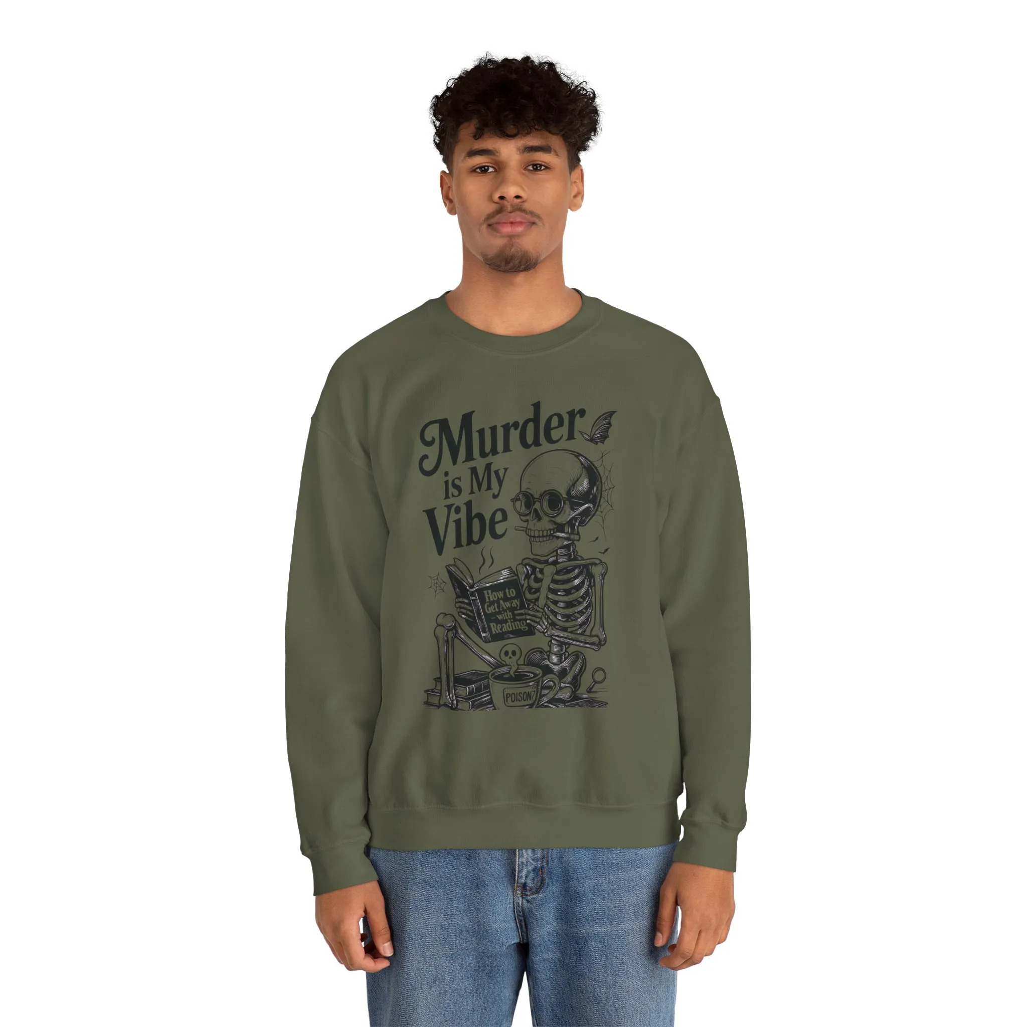 Murder is My Vibe Crewneck Sweatshirt, Cozy Gift for Halloween, Unique Sweatshirt, Skull Graphic, Fall Fashion, Unisex Pullover - Image 11