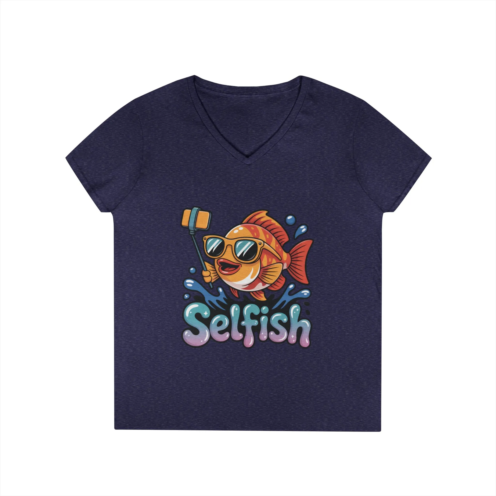 Ladies' V-Neck T-Shirt, Funny Selfie Fish Graphic Womens Tee, Playful Pun Gift for Her, Summer Vibes, Unique Beach Shirt, Outdoor Adventures - Image 23