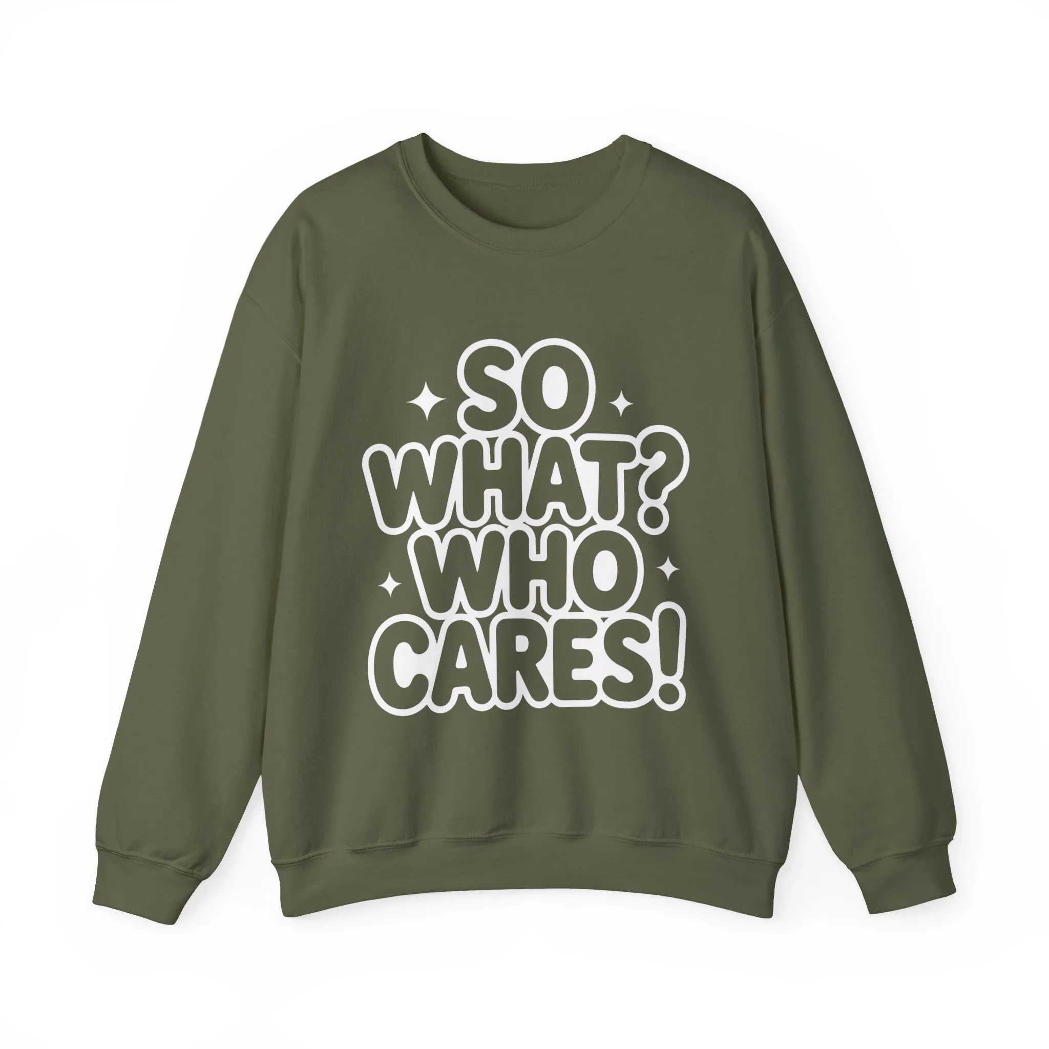 Trendy Womens Crewneck Sweatshirt with 'So What? Who Cares!' Print, Funny Typography Sweater, Sassy Graphic Sweater for Women - Image 28