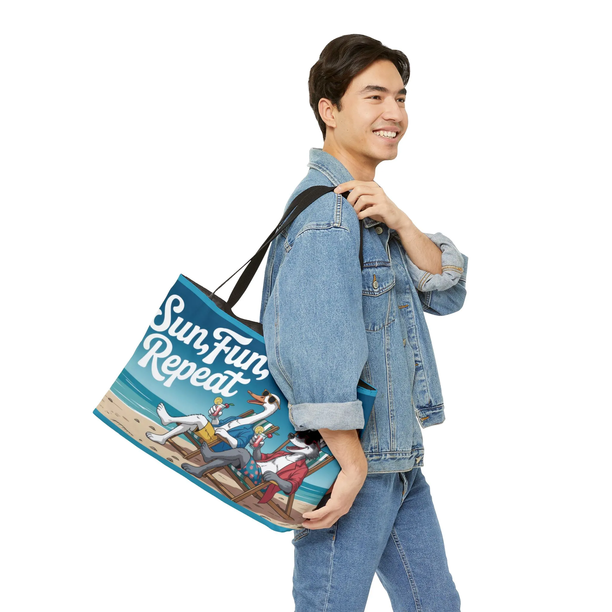 Funny Animal Beach Weekender Tote Bag, Weekender Bag with Cool Cartoon Duck and Wolf, Oversized Travel Beach Bag, Summer Essentials - Image 6