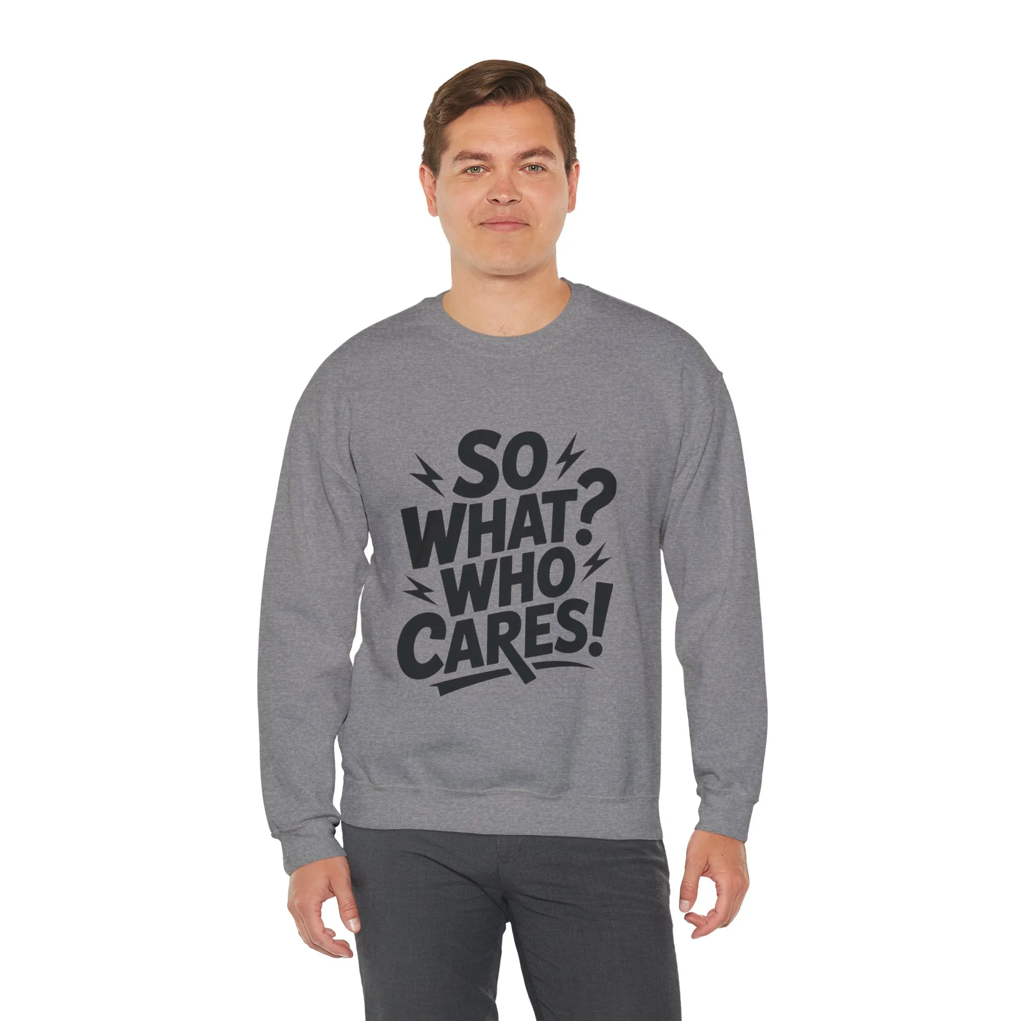 So What? Who Cares! Funny Mens Crewneck Sweatshirt, Bold Statement Design, Lightning Graphic Pullover, Rebellious Urban Humor - Image 12