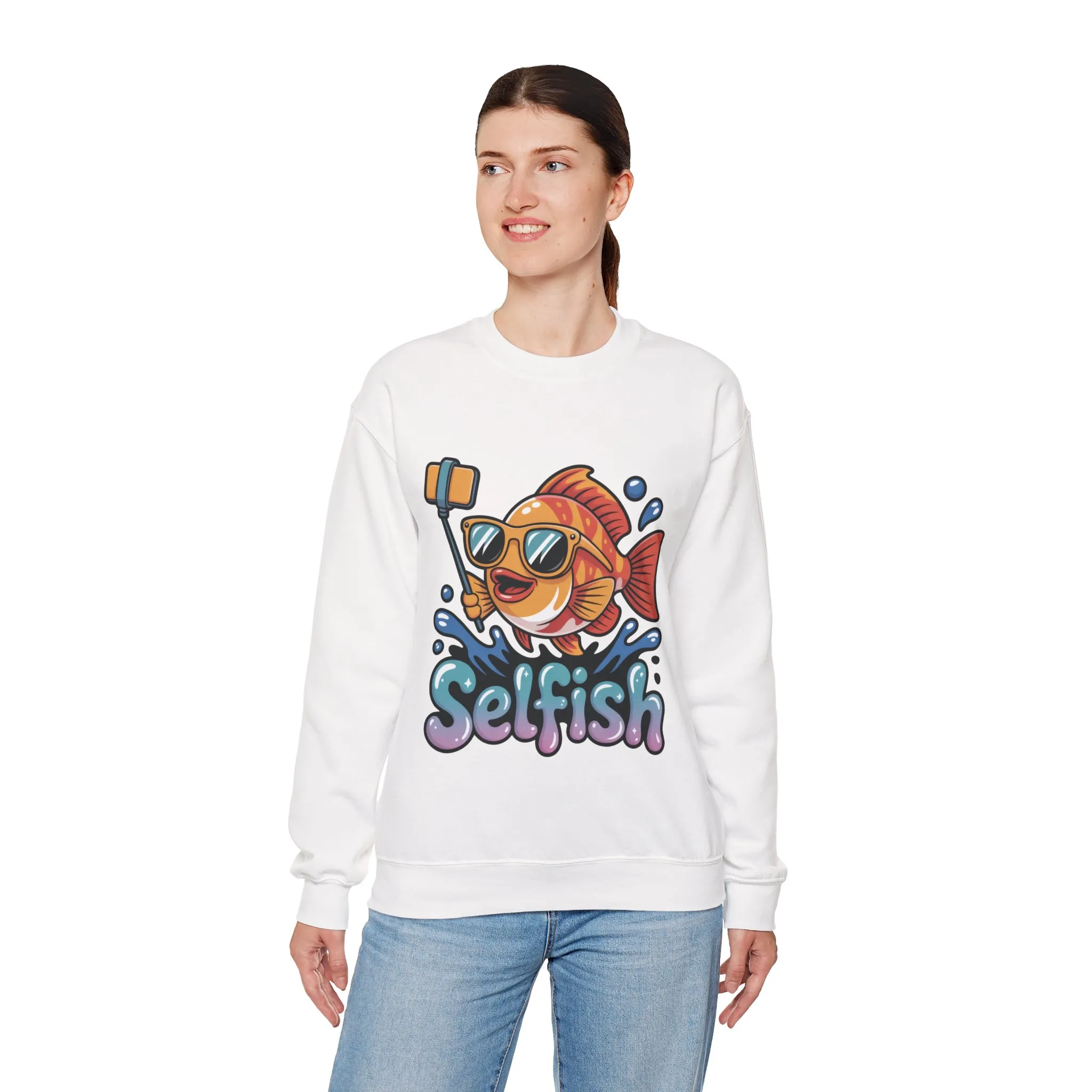 Selfish Womens Sweatshirt, Funny Selfie Pullover, Cute Ocean Pun Sweater, Playful Sea Life Gift, Fun Gift for Fish Lovers, Fishing Apparel - Image 6