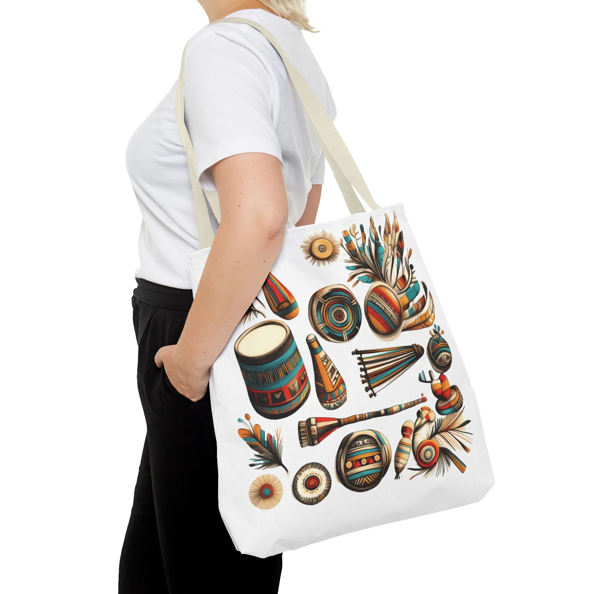 Boho Tribal Music Tote Bag, Ethnic Percussion Instrument Art, Festival Vibes, Shopping Bag, Bohemian Tote, Weekender Bag, Beach Bag, Large Canvas Bag - Image 32