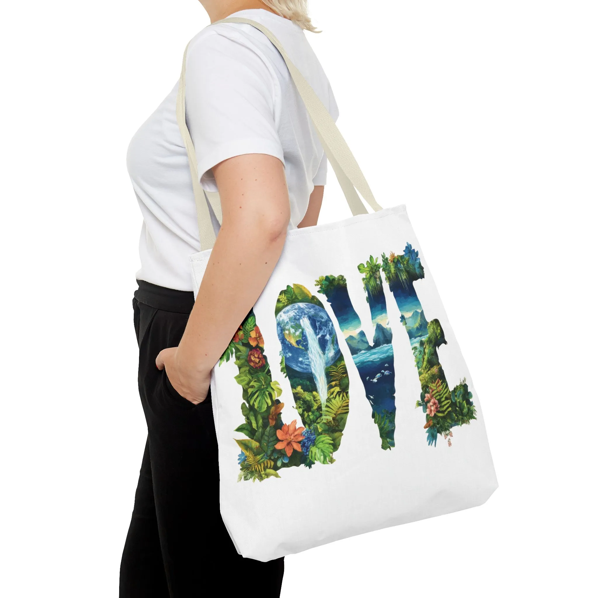 Earth Day LOVE Tote Bag, Eco Friendly Nature Art Bag, Sustainable Planet Message, Floral Tote, Shopping Bag, Beach Bag, Large Canvas Bag - Image 39