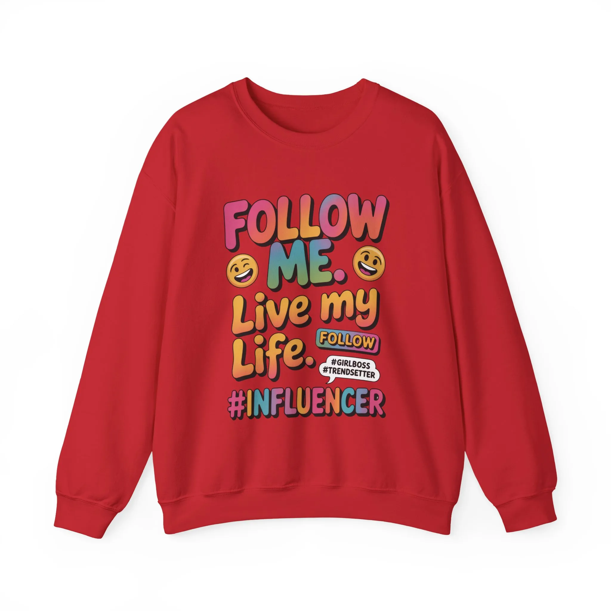 Womens Heavy Blend™ Crewneck Sweatshirt, Influencer Sweatshirt, Colorful Follow Me Live My Life Graphic Sweatshirt, Trendy GirlBoss Outfit - Image 22