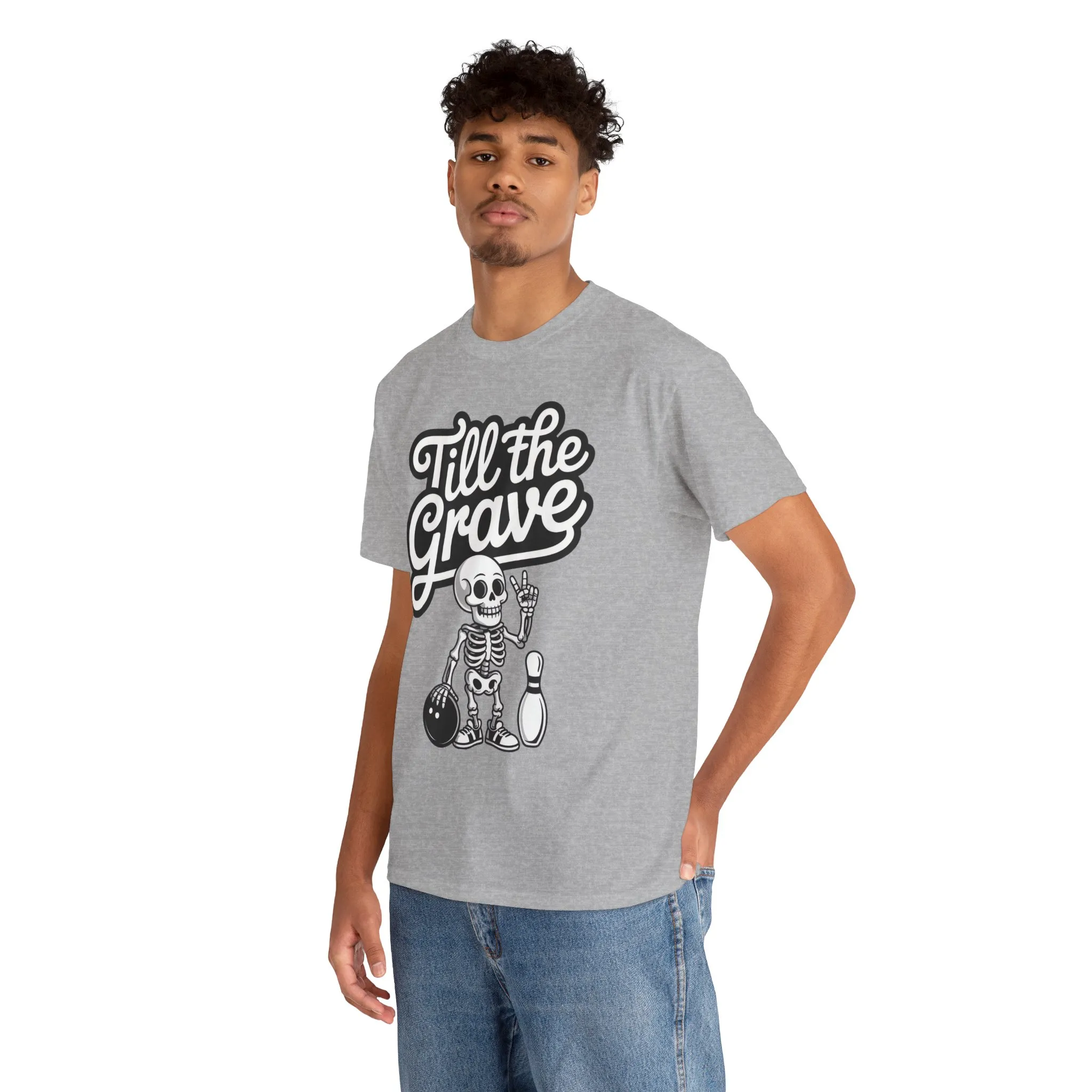 Skeleton Bowling Graphic Tee, Mens Heavy Cotton Tee, Funny Halloween Shirt, Gift for Bowlers, Retro Style Apparel, Casual Wear - Image 3