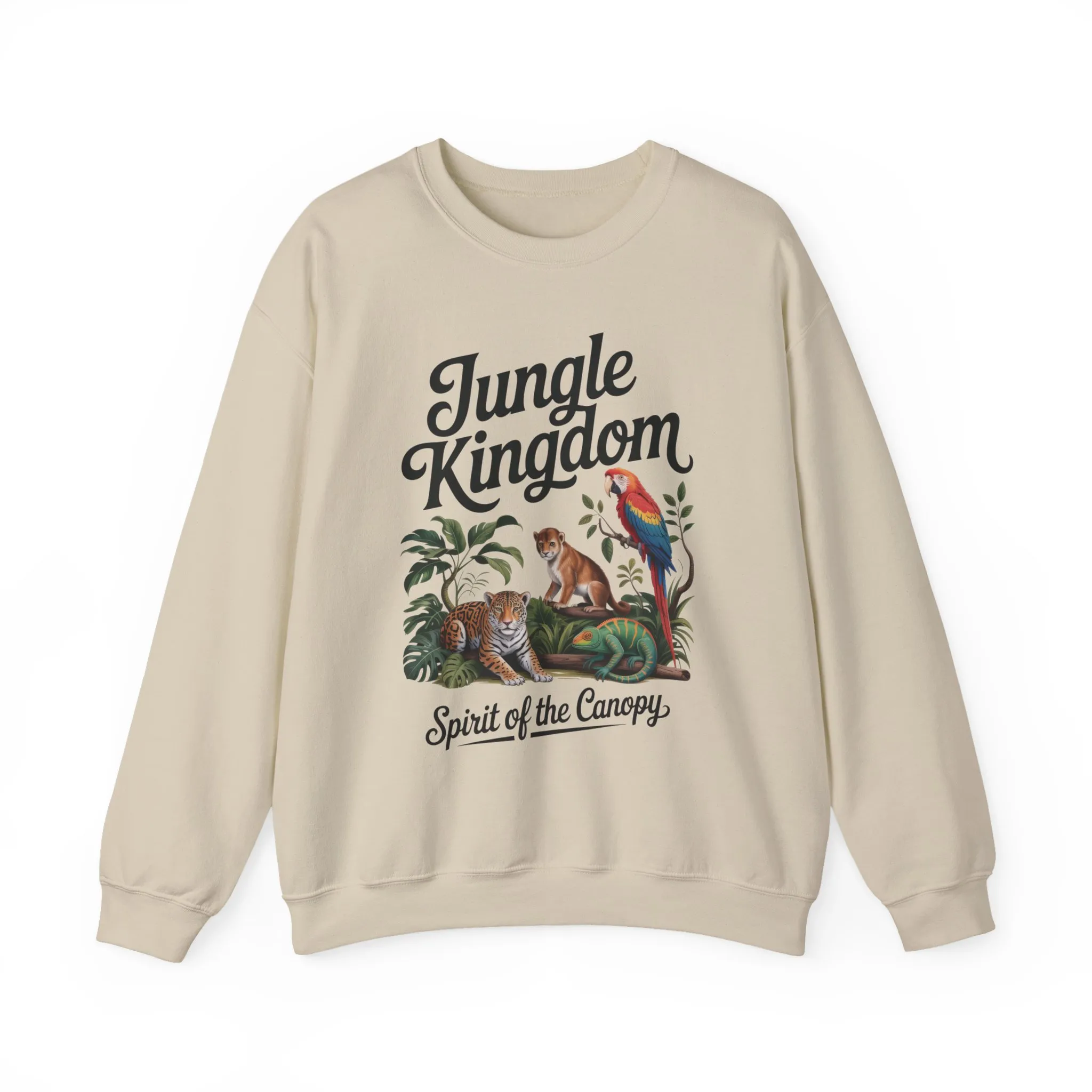 Jungle Kingdom Mens Sweatshirt, Cozy Jungle Crewneck, Nature Lover Gift, Wildlife Artwork, Eco-Conscious Apparel, Animal Enthusiast Clothing - Image 2