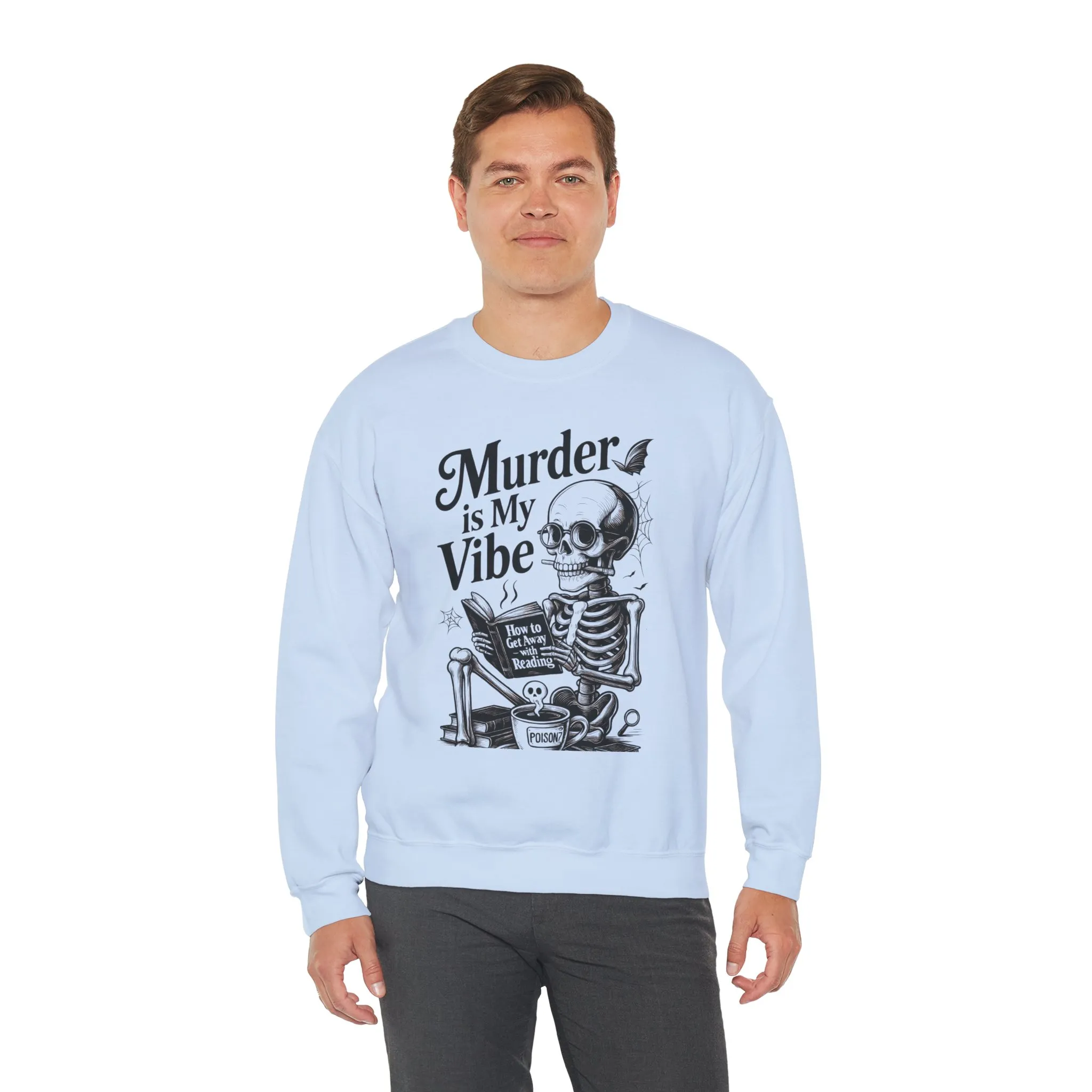 Murder is My Vibe Crewneck Sweatshirt, Cozy Gift for Halloween, Unique Sweatshirt, Skull Graphic, Fall Fashion, Unisex Pullover - Image 18