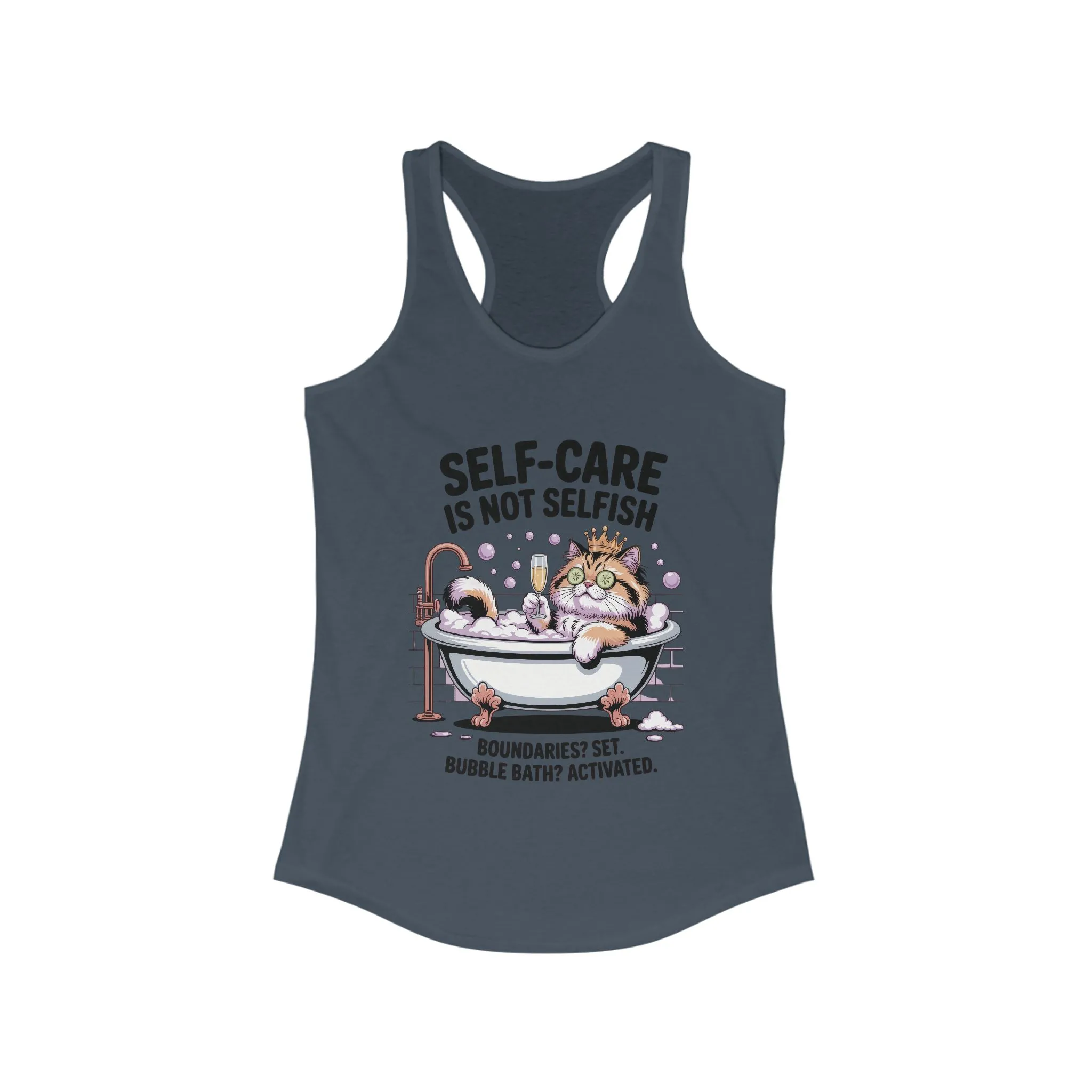 Womens Ideal Racerback Tank, Self-Care Cat Shirt, Funny Cat Bubble Bath Tee, Relaxing Kitty Graphic, Self Care Is Not Selfish Womens Tank - Image 11
