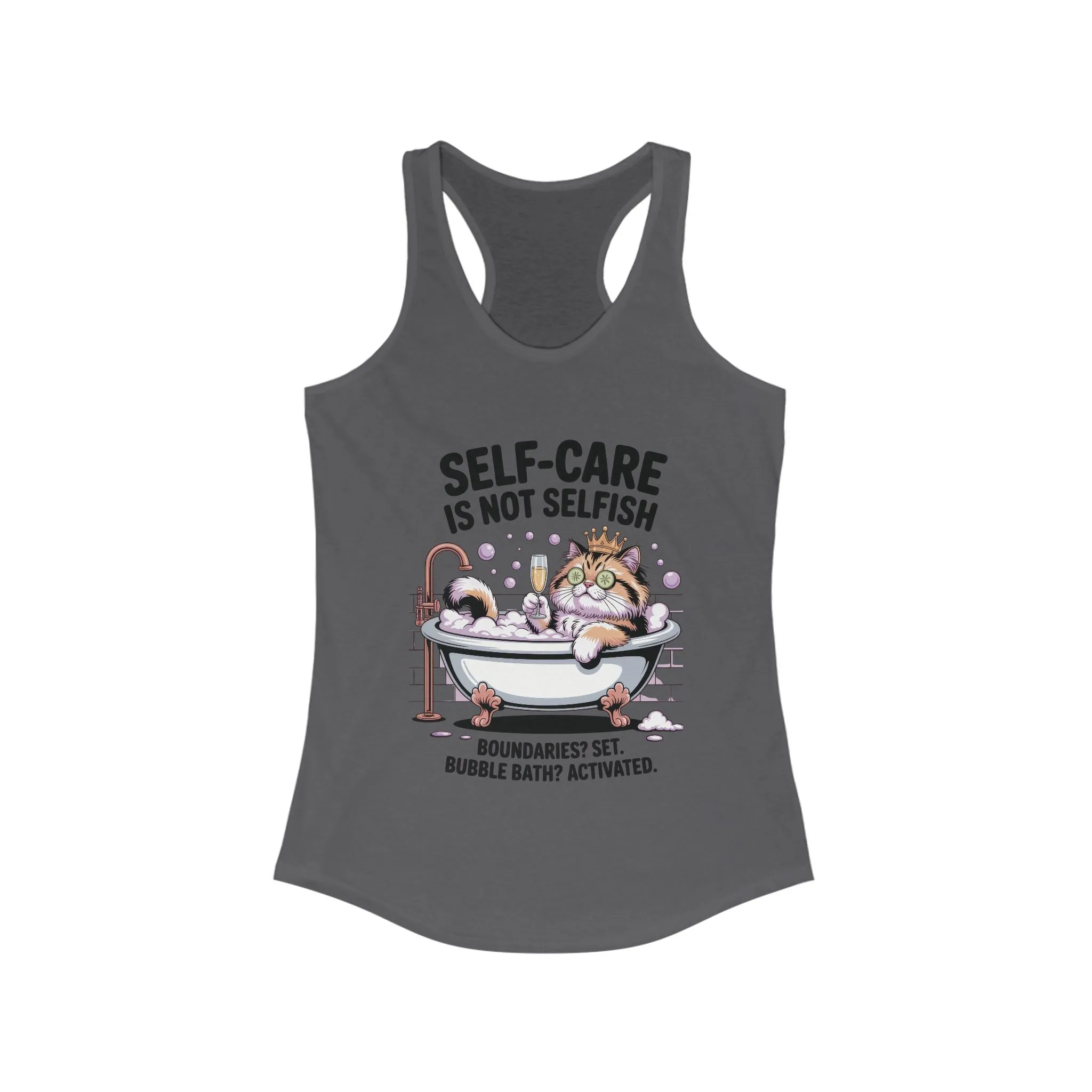 Womens Ideal Racerback Tank, Self-Care Cat Shirt, Funny Cat Bubble Bath Tee, Relaxing Kitty Graphic, Self Care Is Not Selfish Womens Tank - Image 13