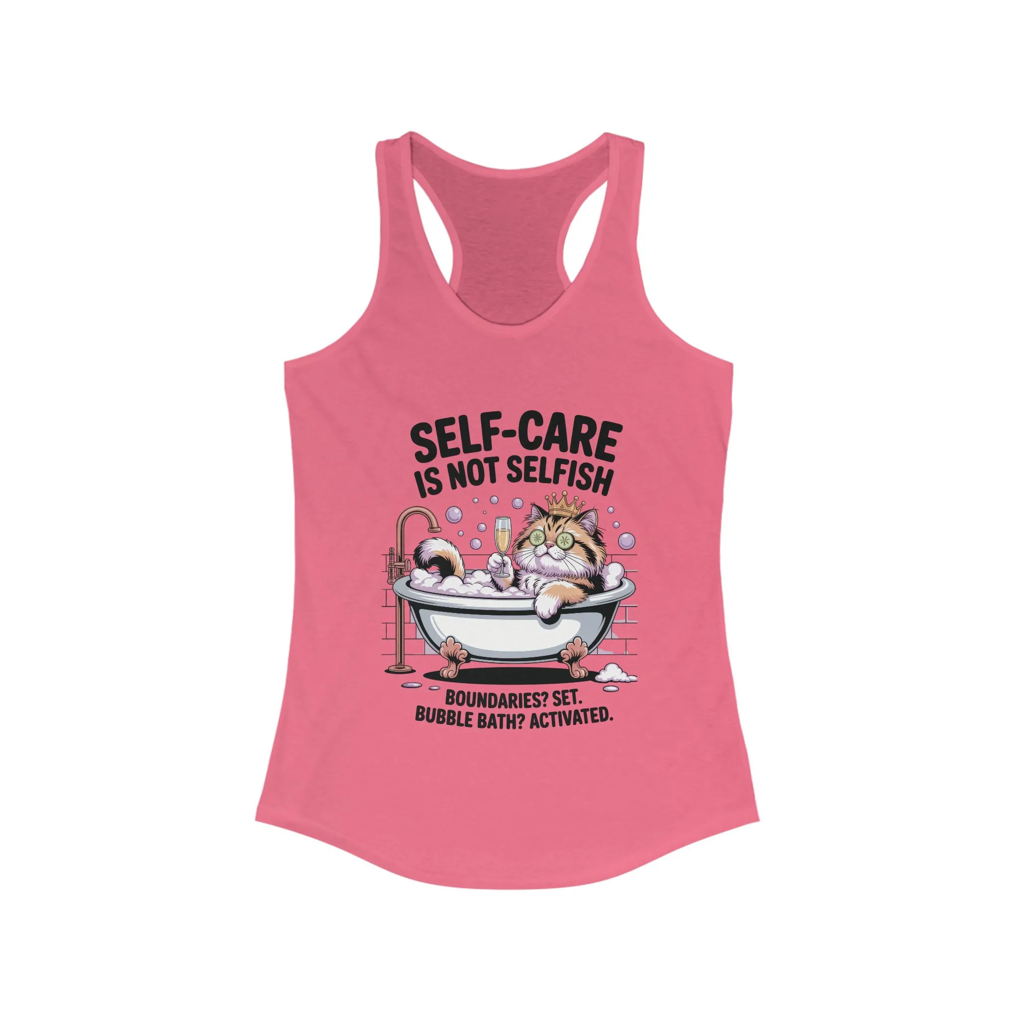 Womens Ideal Racerback Tank, Self-Care Cat Shirt, Funny Cat Bubble Bath Tee, Relaxing Kitty Graphic, Self Care Is Not Selfish Womens Tank - Image 17