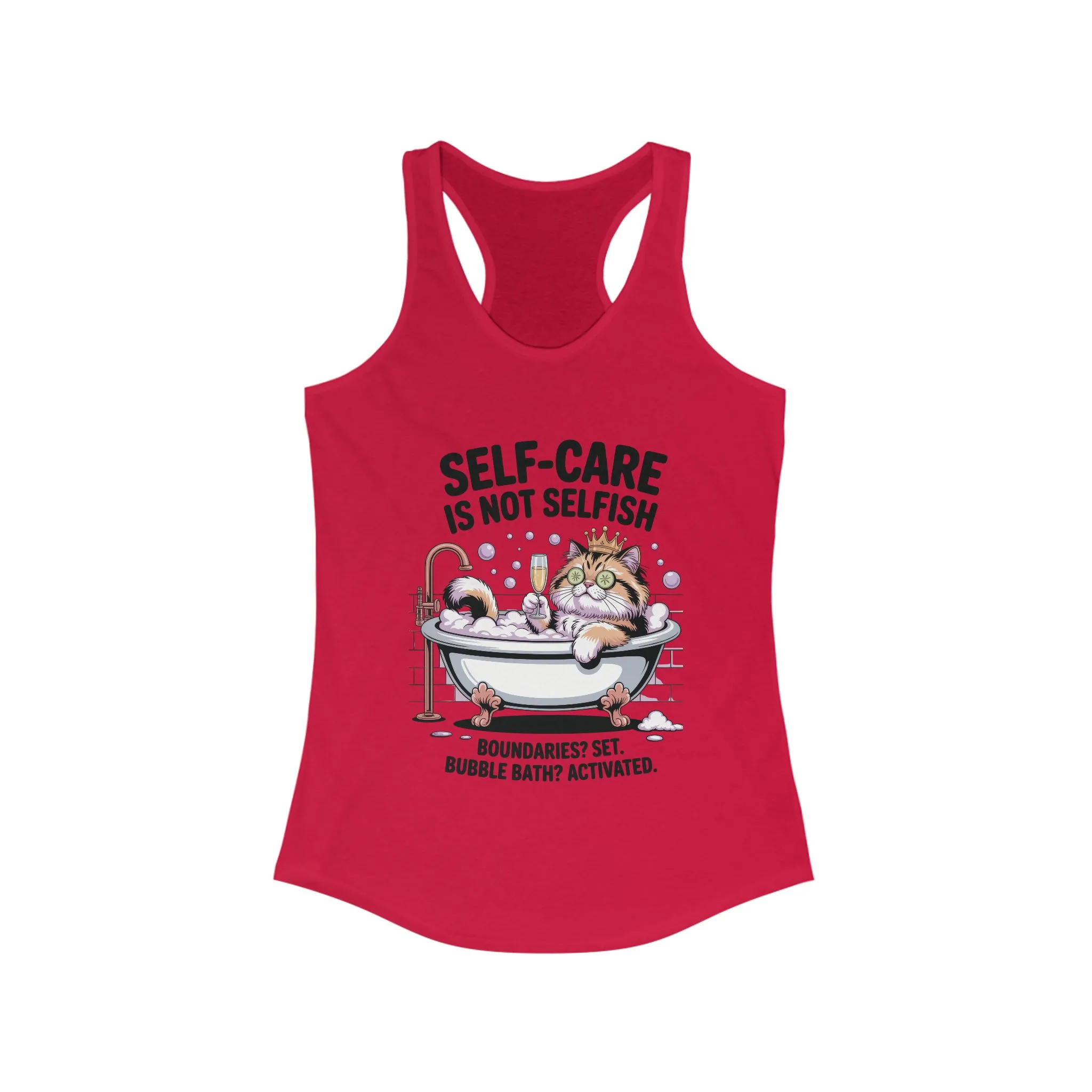 Womens Ideal Racerback Tank, Self-Care Cat Shirt, Funny Cat Bubble Bath Tee, Relaxing Kitty Graphic, Self Care Is Not Selfish Womens Tank - Image 19