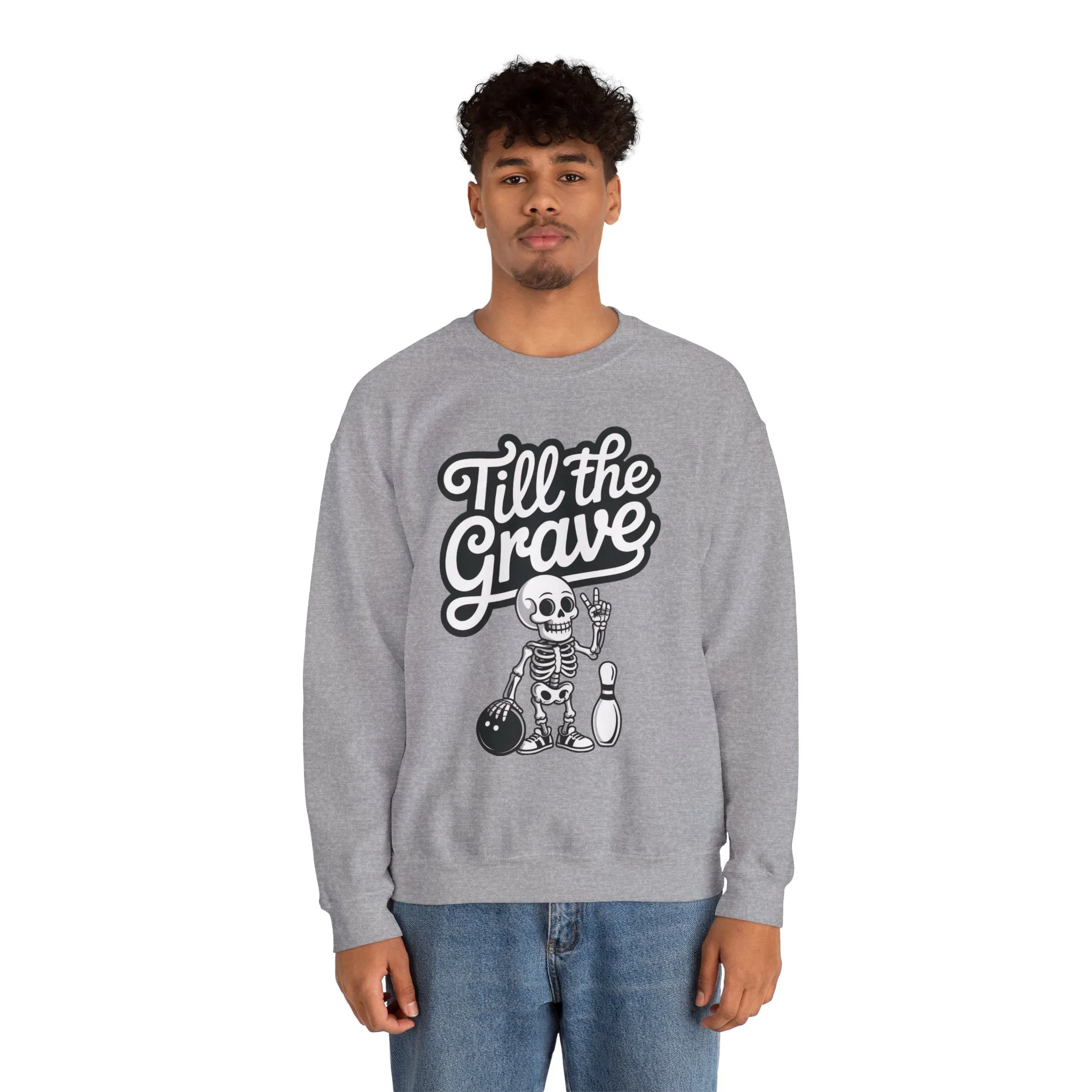 Funny Skeleton Bowling Mens Pullover, Halloween Apparel, Funny Skeleton Bowling Shirt, Casual Mens Crewneck, Cool Bowler Skull Crewneck