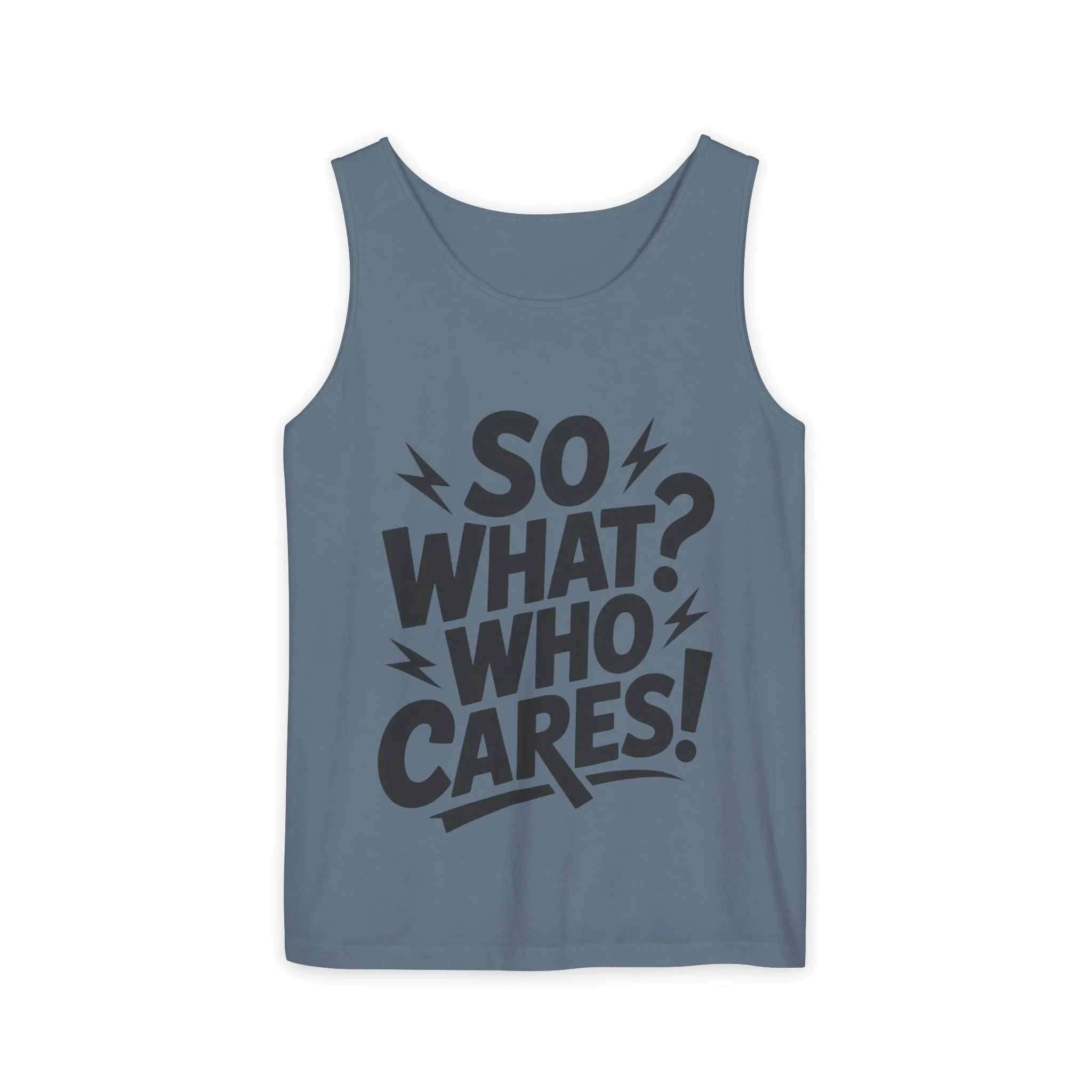 Mens Tank Top, "So What? Who Cares!", Casual Summer Wear, Beach Trip, Festival Outfit, Lightning Print, Sarcastic Summer Tee, Gym Tank - Image 16