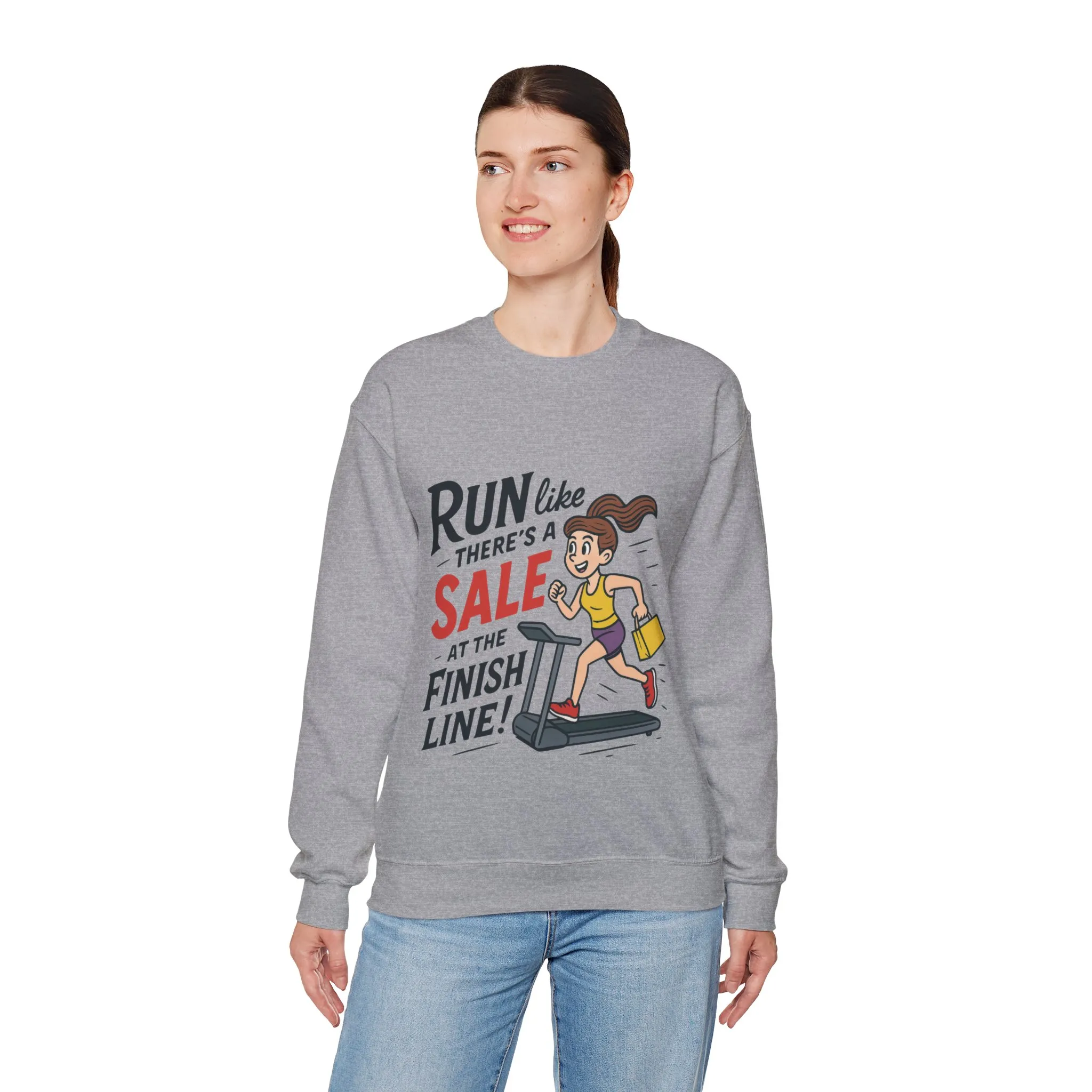 Run Like Theres a SALE at the Finish Line! Womens Sweatshirt, Funny Shopping Pullover, Treadmill Runner Gift for Her, Sale Humor Tee - Image 9