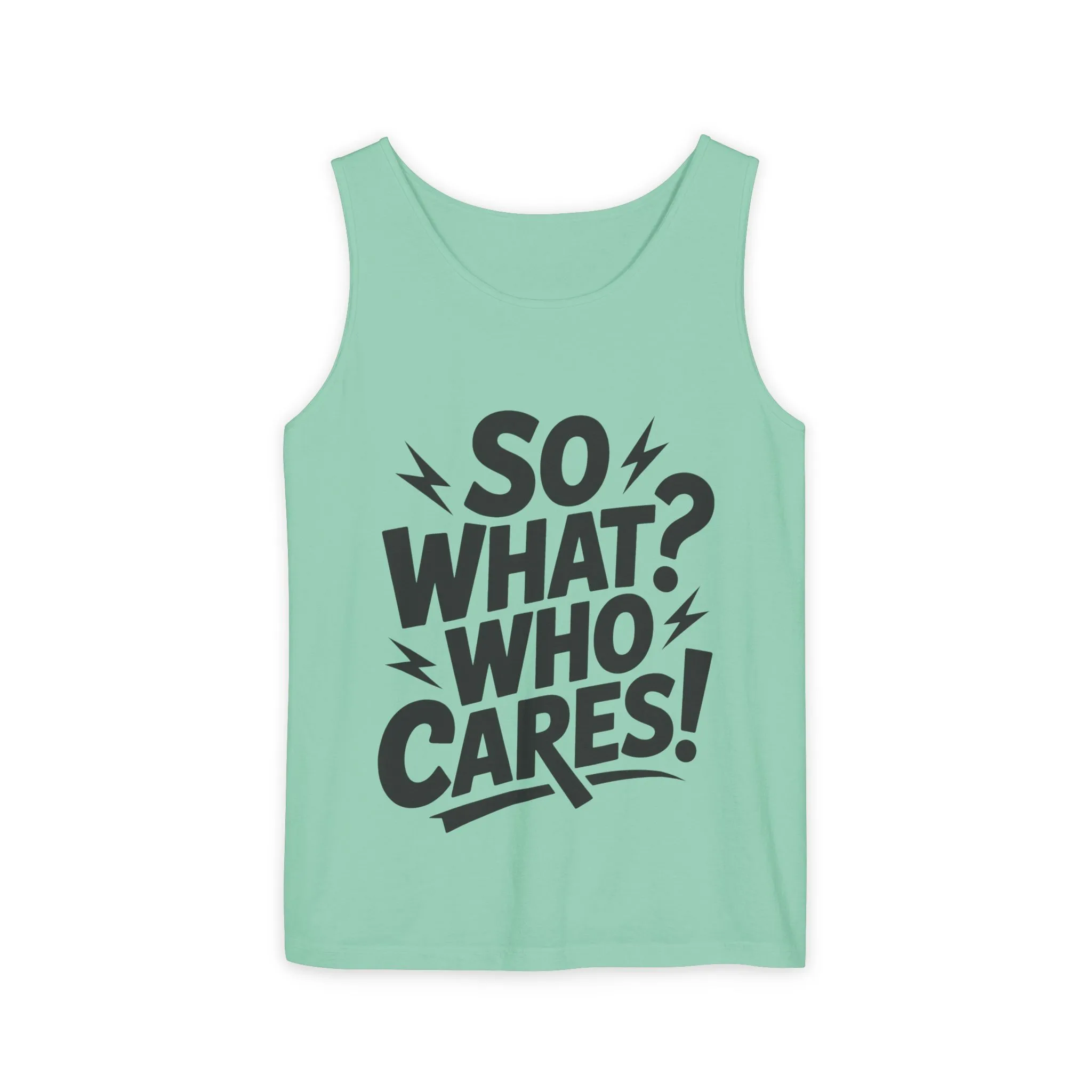 Mens Tank Top, "So What? Who Cares!", Casual Summer Wear, Beach Trip, Festival Outfit, Lightning Print, Sarcastic Summer Tee, Gym Tank - Image 28
