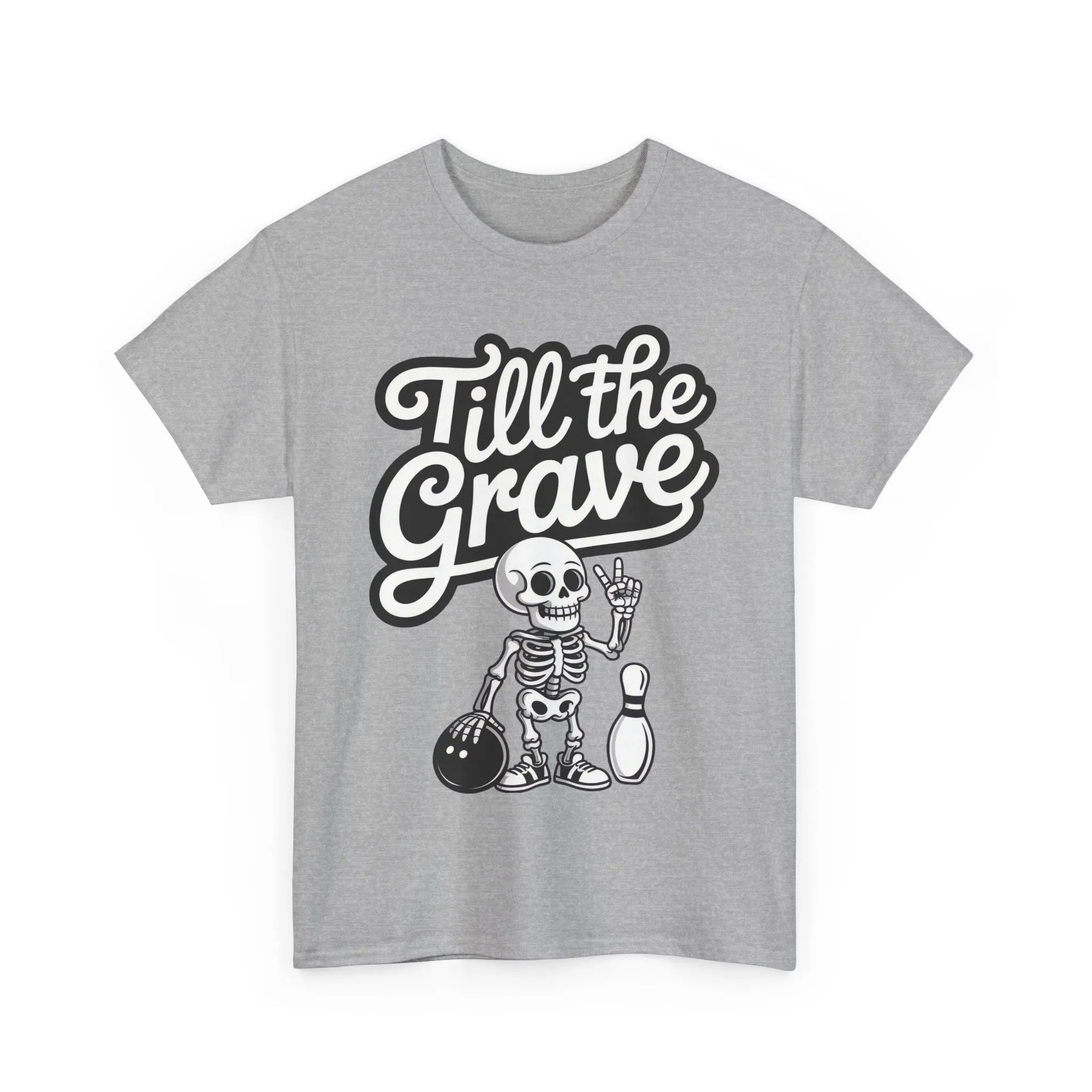 Skeleton Bowling Graphic Tee, Mens Heavy Cotton Tee, Funny Halloween Shirt, Gift for Bowlers, Retro Style Apparel, Casual Wear - Image 2