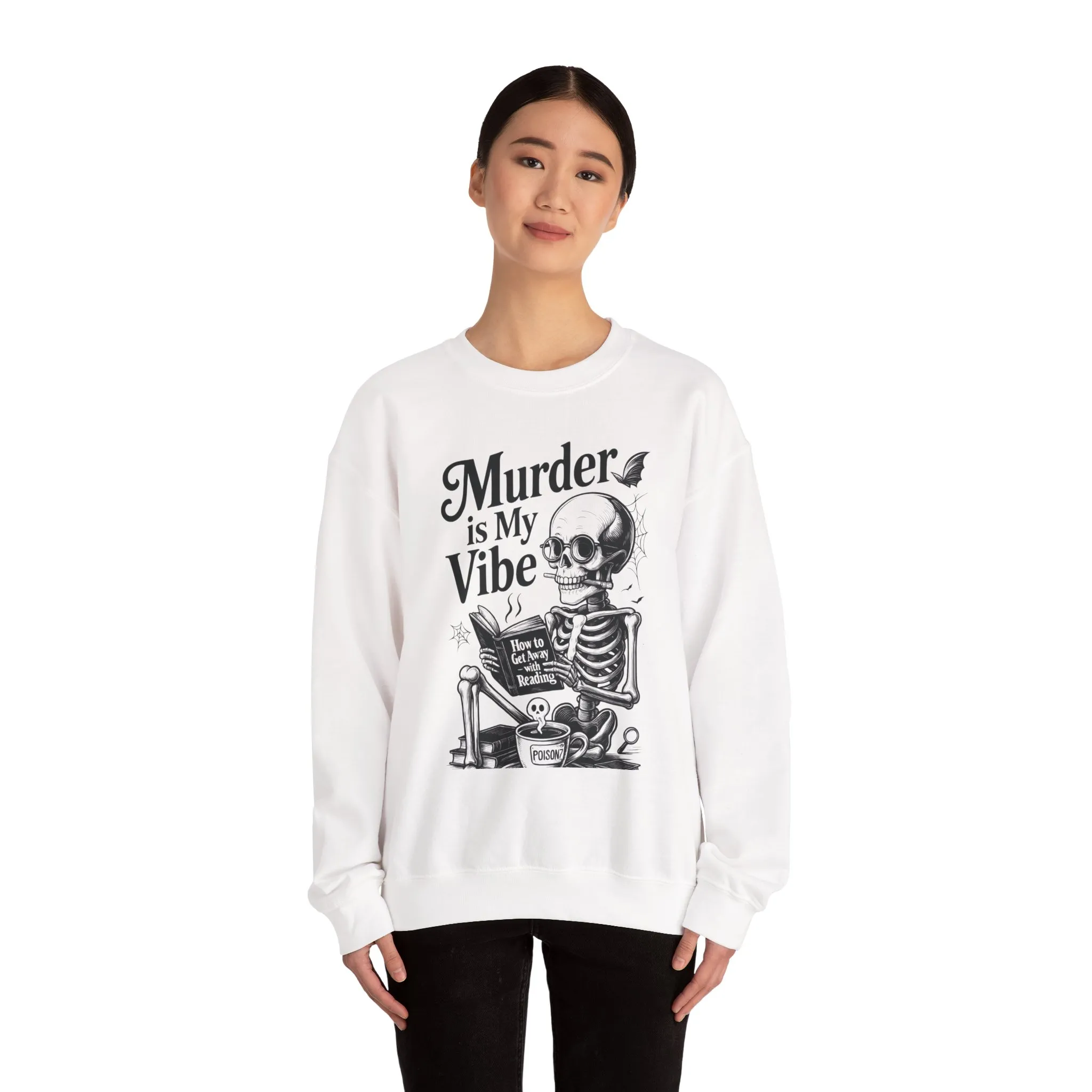 Murder is My Vibe Womens Crewneck Sweatshirt, Cozy Gift for Halloween, Unique Sweatshirt, Skull Graphic, Fall Fashion, Unisex Pullover - Image 23