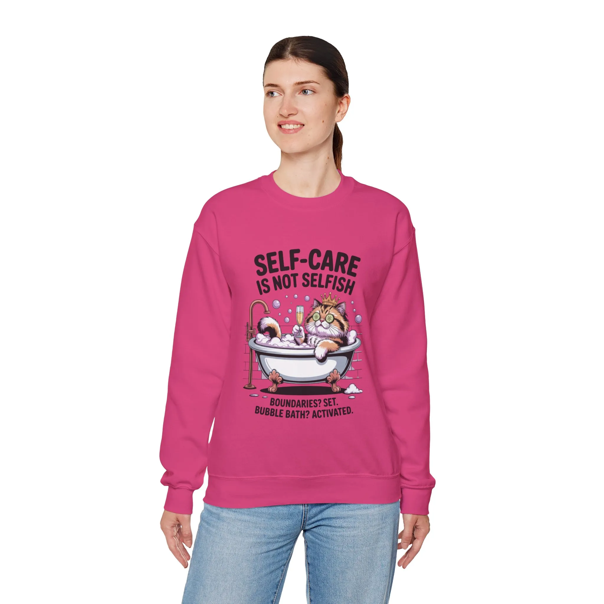 Womens Crewneck Sweatshirt, Self-Care Cat Shirt, Funny Cat Tee, Relaxing Kitty Graphic, Self Care Is Not Selfish Womens Sweatshirt - Image 27