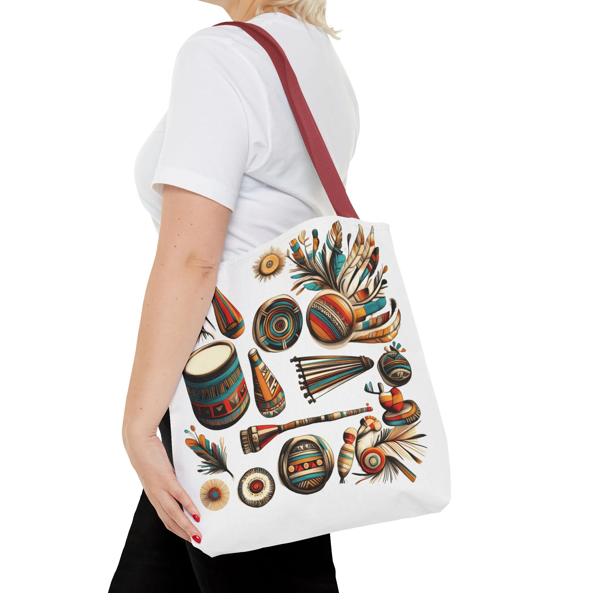 Boho Tribal Music Tote Bag, Ethnic Percussion Instrument Art, Festival Vibes, Shopping Bag, Bohemian Tote, Weekender Bag, Beach Bag, Large Canvas Bag - Image 12