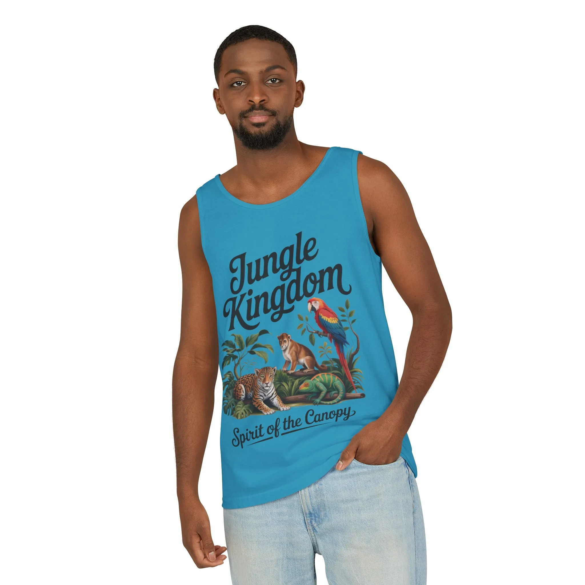 Jungle Kingdom Tank Top, Mens Garment-Dyed Sleeveless Shirt, Spirit of the Canopy Tee, Summer Outfit, Eco-Friendly Casual Wear - Image 12
