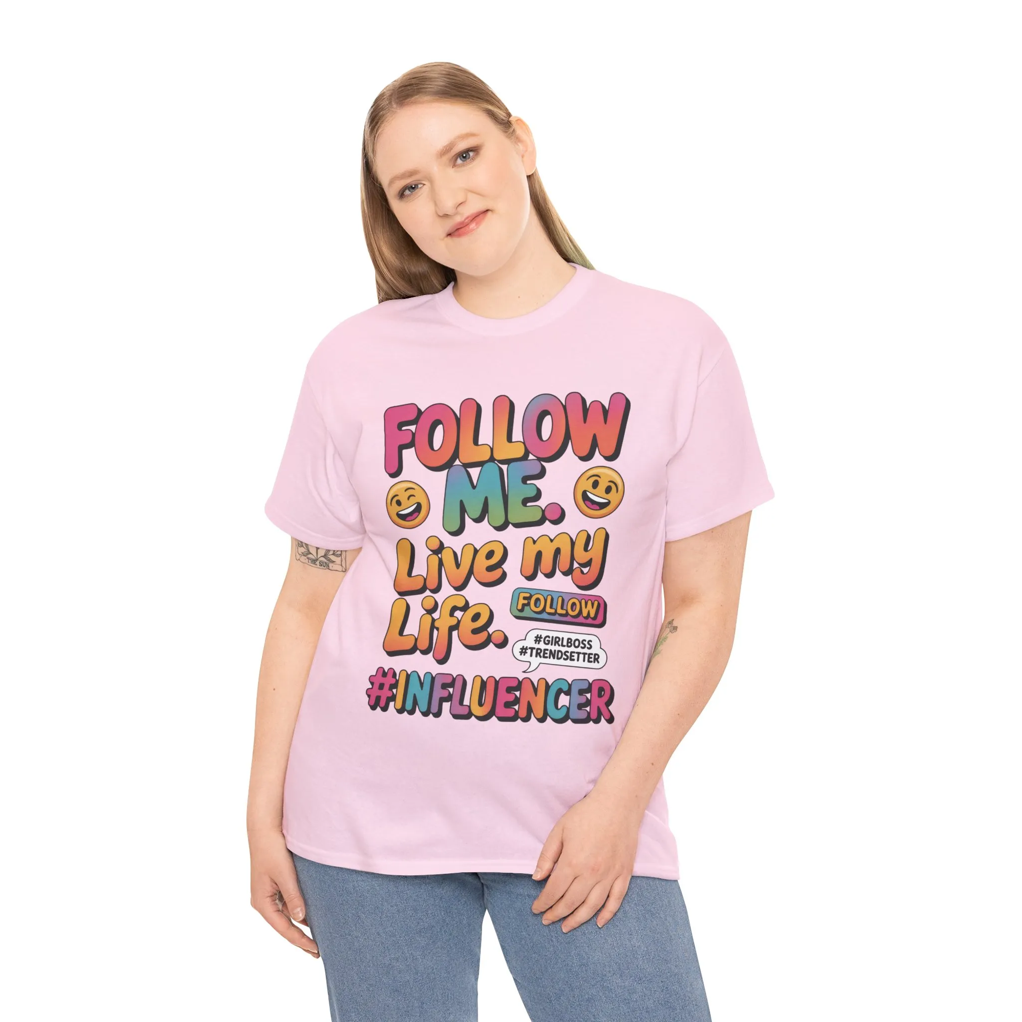 Womens Heavy Cotton Tee, Influencer Graphic Tee, Follow Me Live My Life Shirt, Colorful Trendy GirlBoss T-Shirt, Trendsetter Summer Wear - Image 48