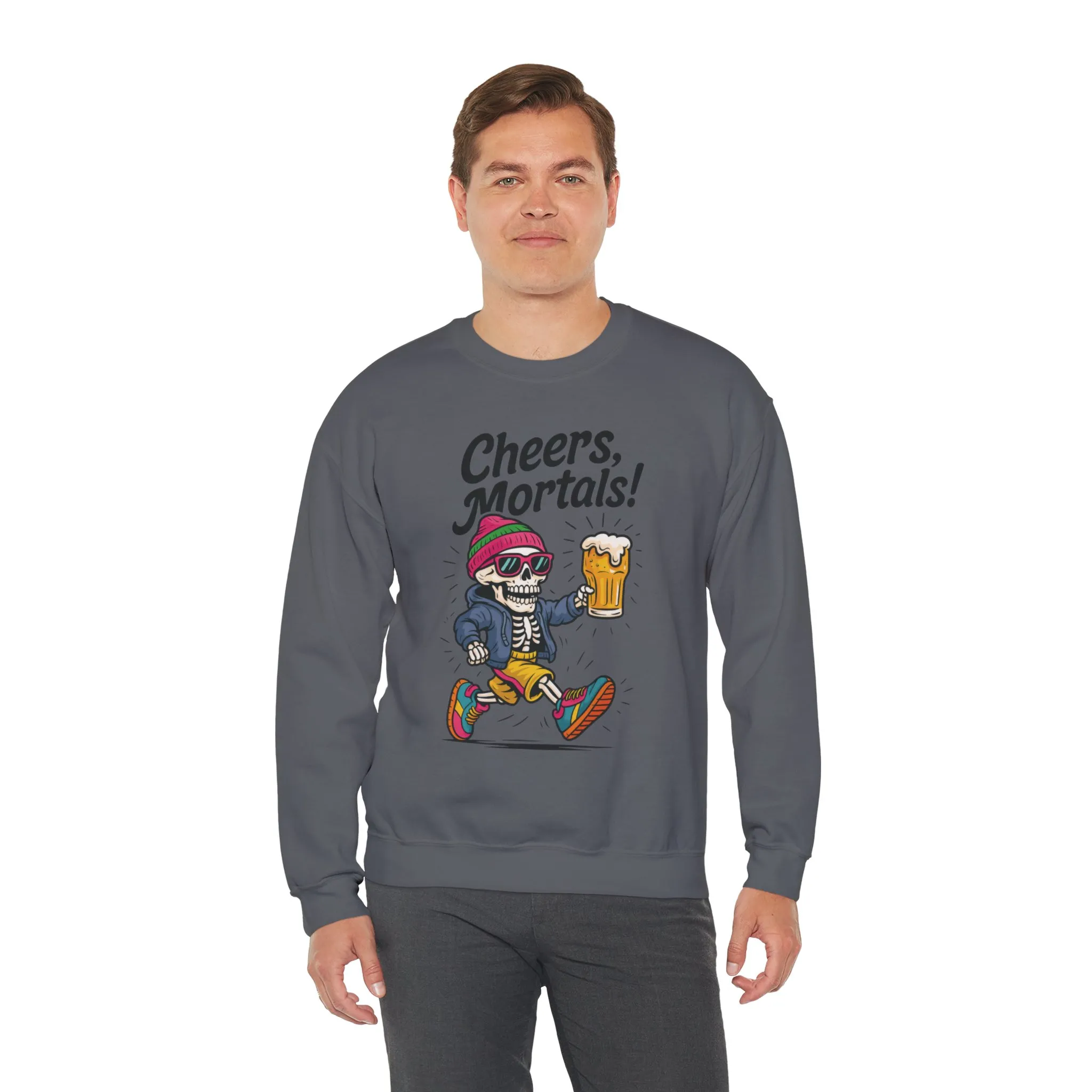 Cheers Mortals! Mens Crewneck Sweatshirt, Skeleton Beer Pullover with Hood, Drinking Humor Sweatshirt, Party Gift for Him, Halloween Apparel - Image 24
