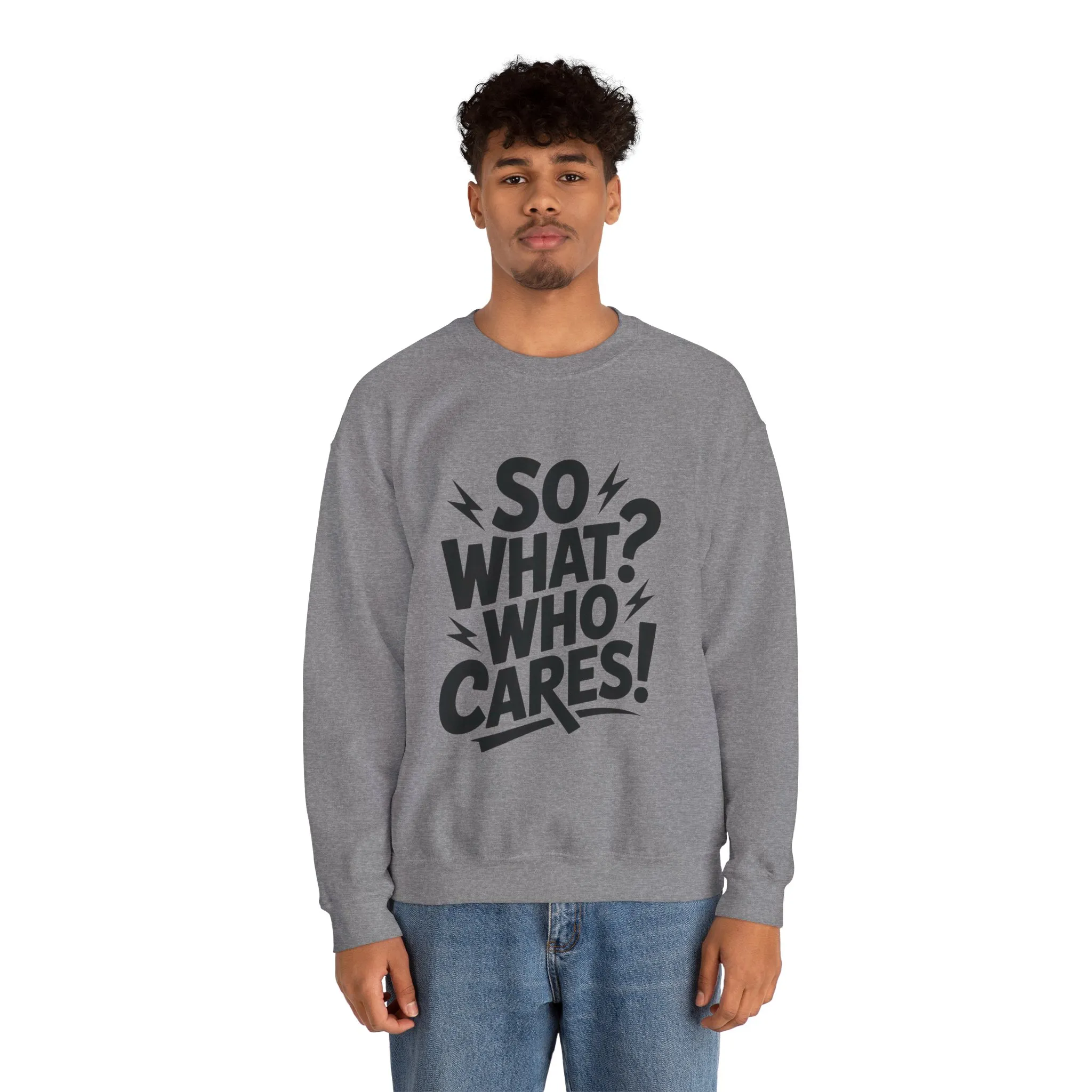 So What? Who Cares! Funny Mens Crewneck Sweatshirt, Bold Statement Design, Lightning Graphic Pullover, Rebellious Urban Humor - Image 11