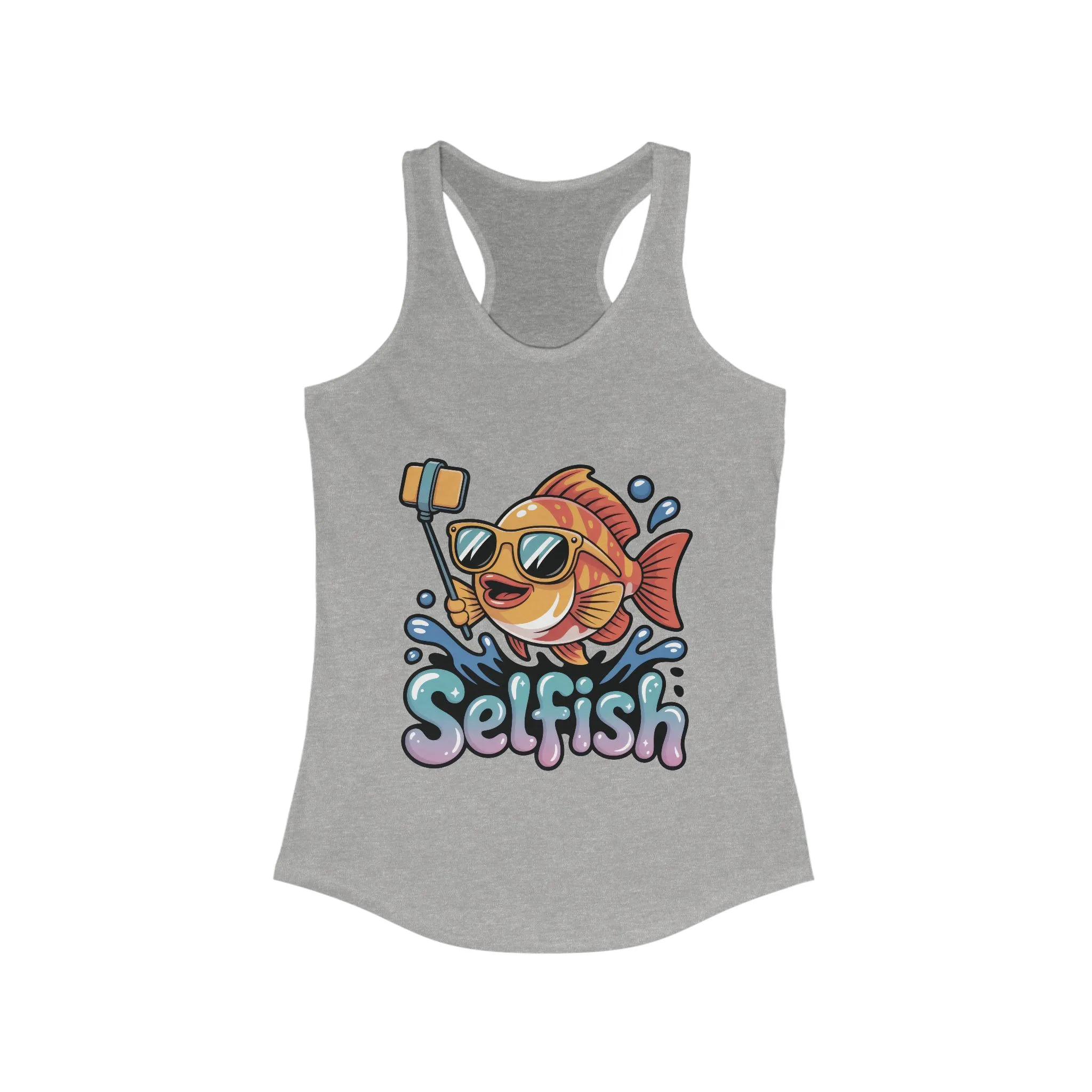 Funny Selfie Fish Graphic Womens Tank Top, Playful Pun Gift for Her, Summer Vibes, Unique Beach Tank, Beachwear, Vacation Outfits - Image 9