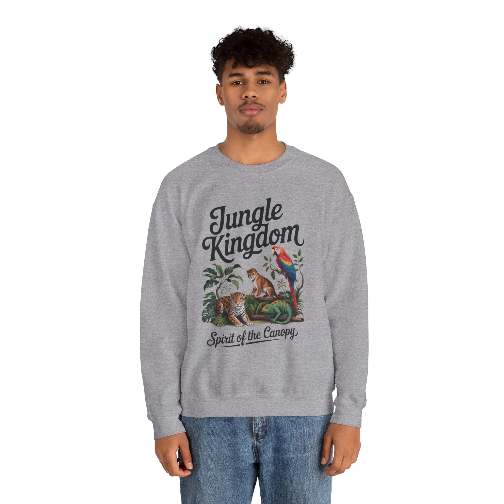 Jungle Kingdom Mens Sweatshirt, Cozy Jungle Crewneck, Nature Lover Gift, Wildlife Artwork, Eco-Conscious Apparel, Animal Enthusiast Clothing - Image 8