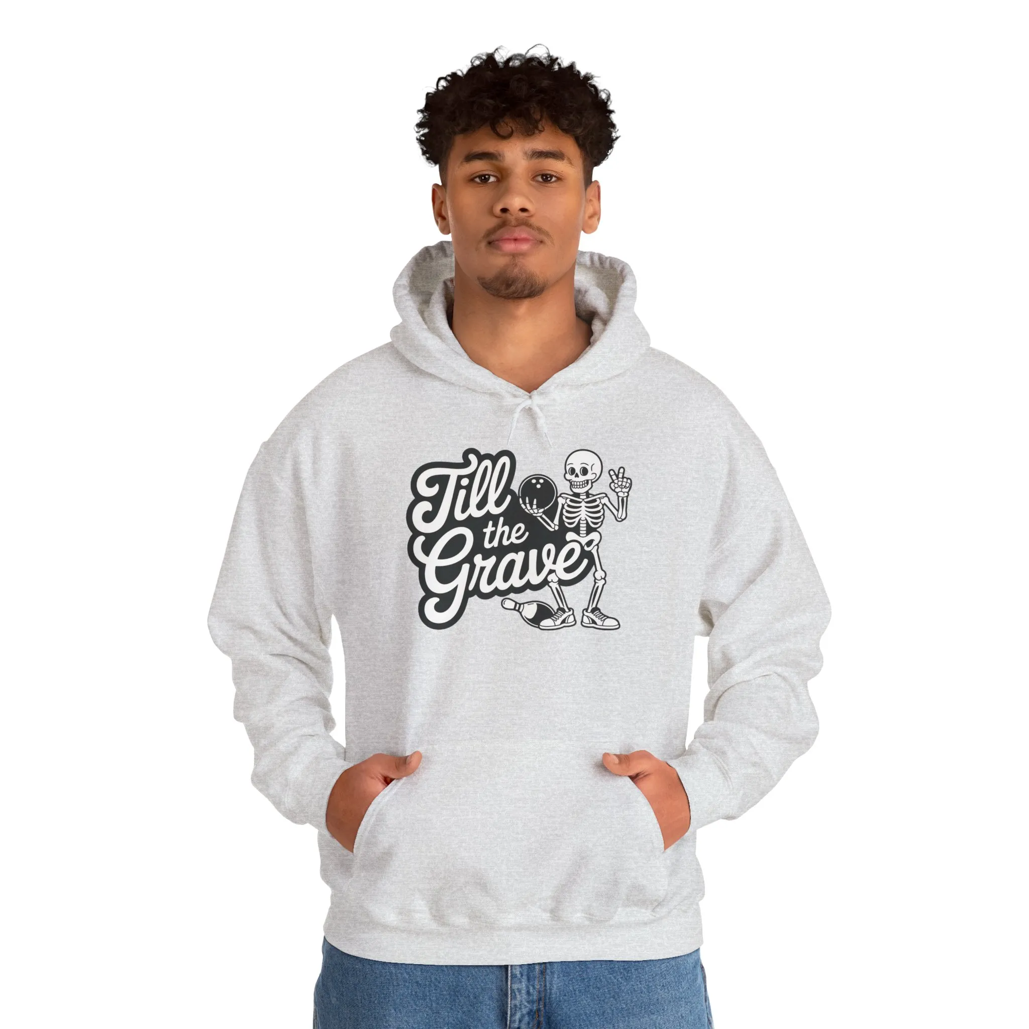 Funny Skeleton Bowling Mens Hoodie, Halloween Apparel, Funny Skeleton Bowling Shirt, Casual Mens Crewneck, Cool Bowler Skull Hoodie - Image 7