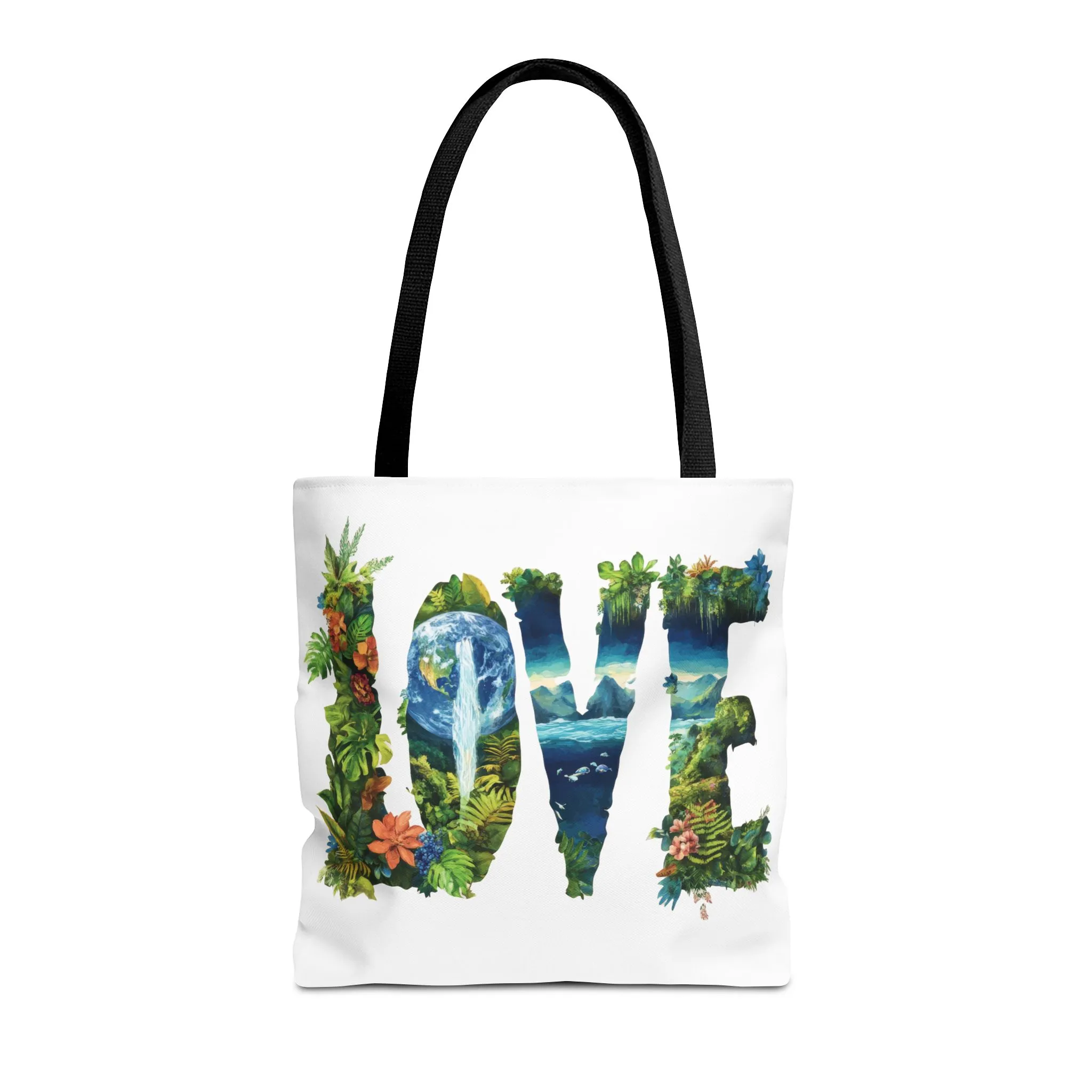 Earth Day LOVE Tote Bag, Eco Friendly Nature Art Bag, Sustainable Planet Message, Floral Tote, Shopping Bag, Beach Bag, Large Canvas Bag - Image 6
