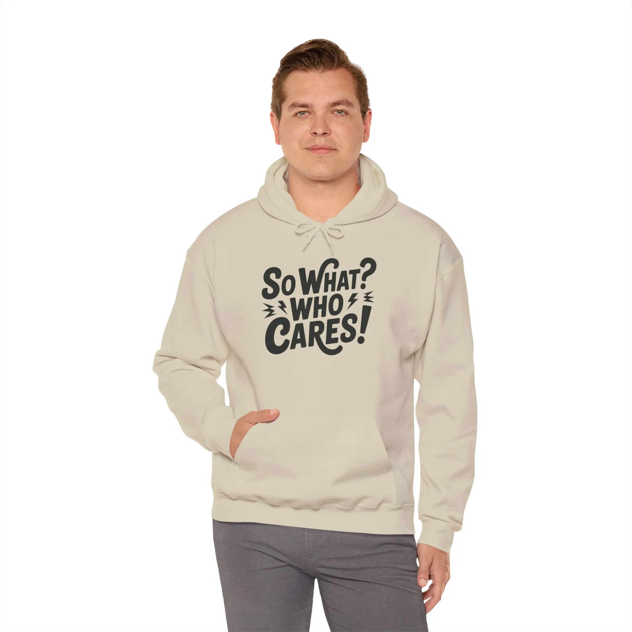 So What? Who Cares! Funny Mens Hoodie, Bold Statement Design, Lightning Graphic Pullover, Rebellious Urban Humor, Funny Streetwear - Image 4