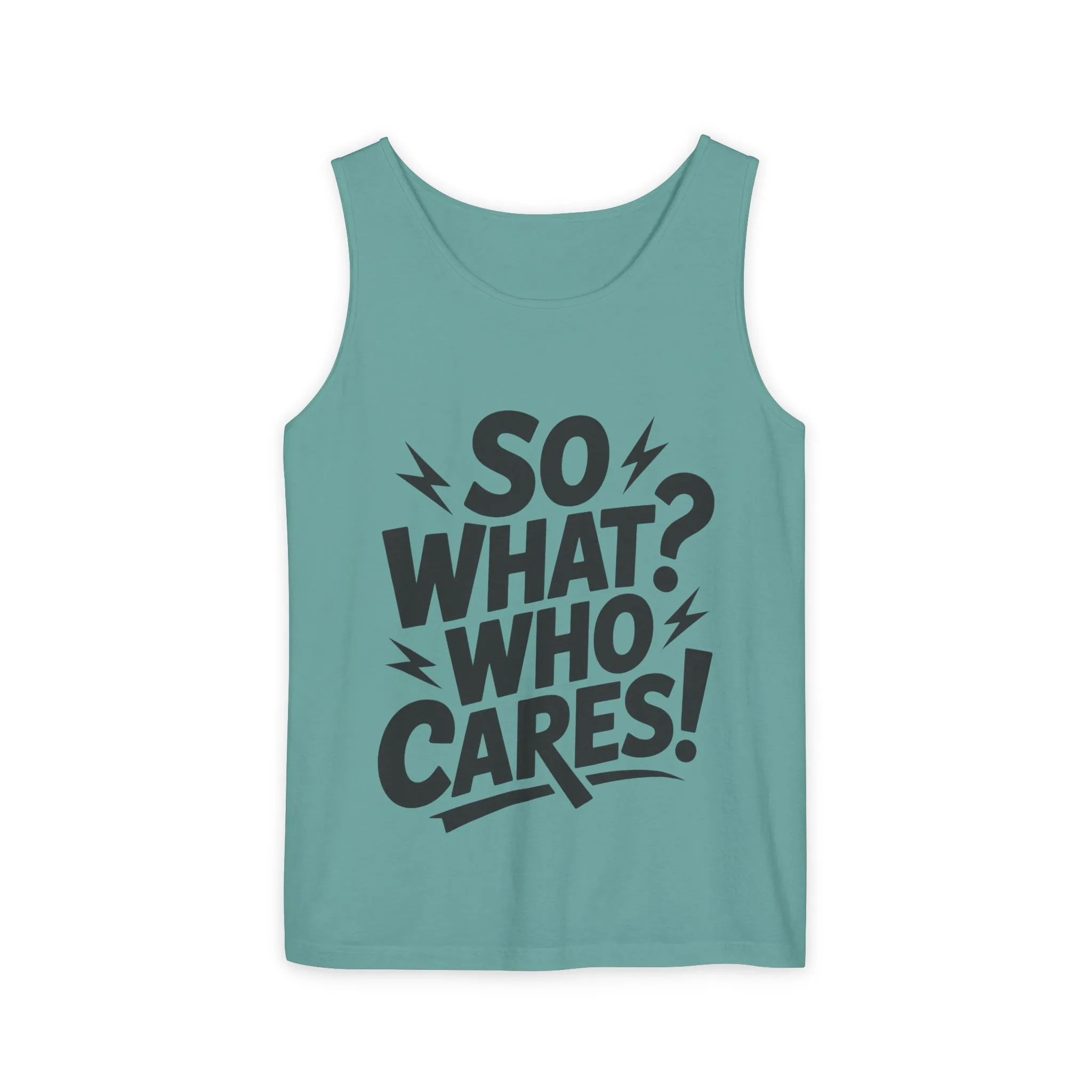 Mens Tank Top, "So What? Who Cares!", Casual Summer Wear, Beach Trip, Festival Outfit, Lightning Print, Sarcastic Summer Tee, Gym Tank - Image 10