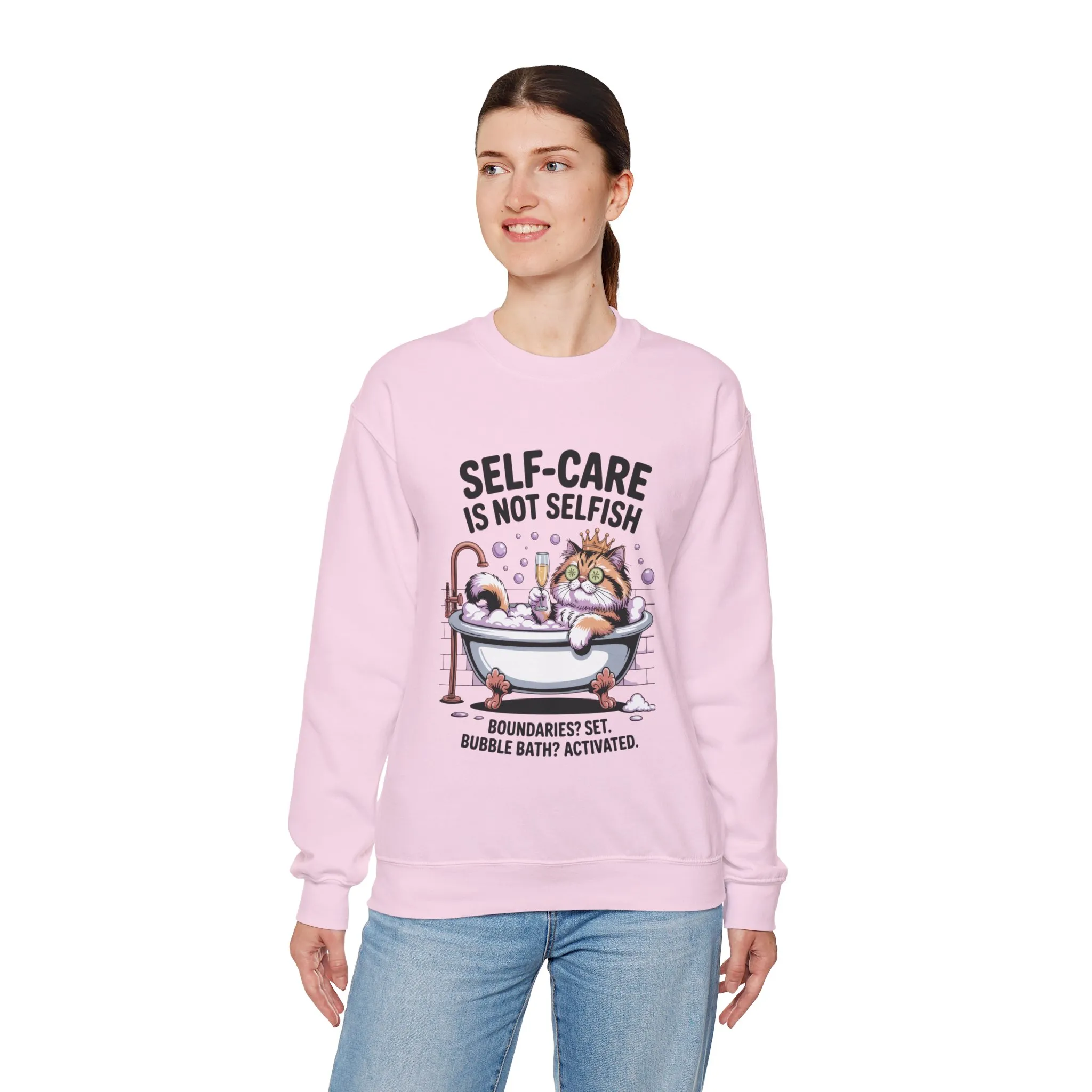 Womens Crewneck Sweatshirt, Self-Care Cat Shirt, Funny Cat Tee, Relaxing Kitty Graphic, Self Care Is Not Selfish Womens Sweatshirt - Image 24