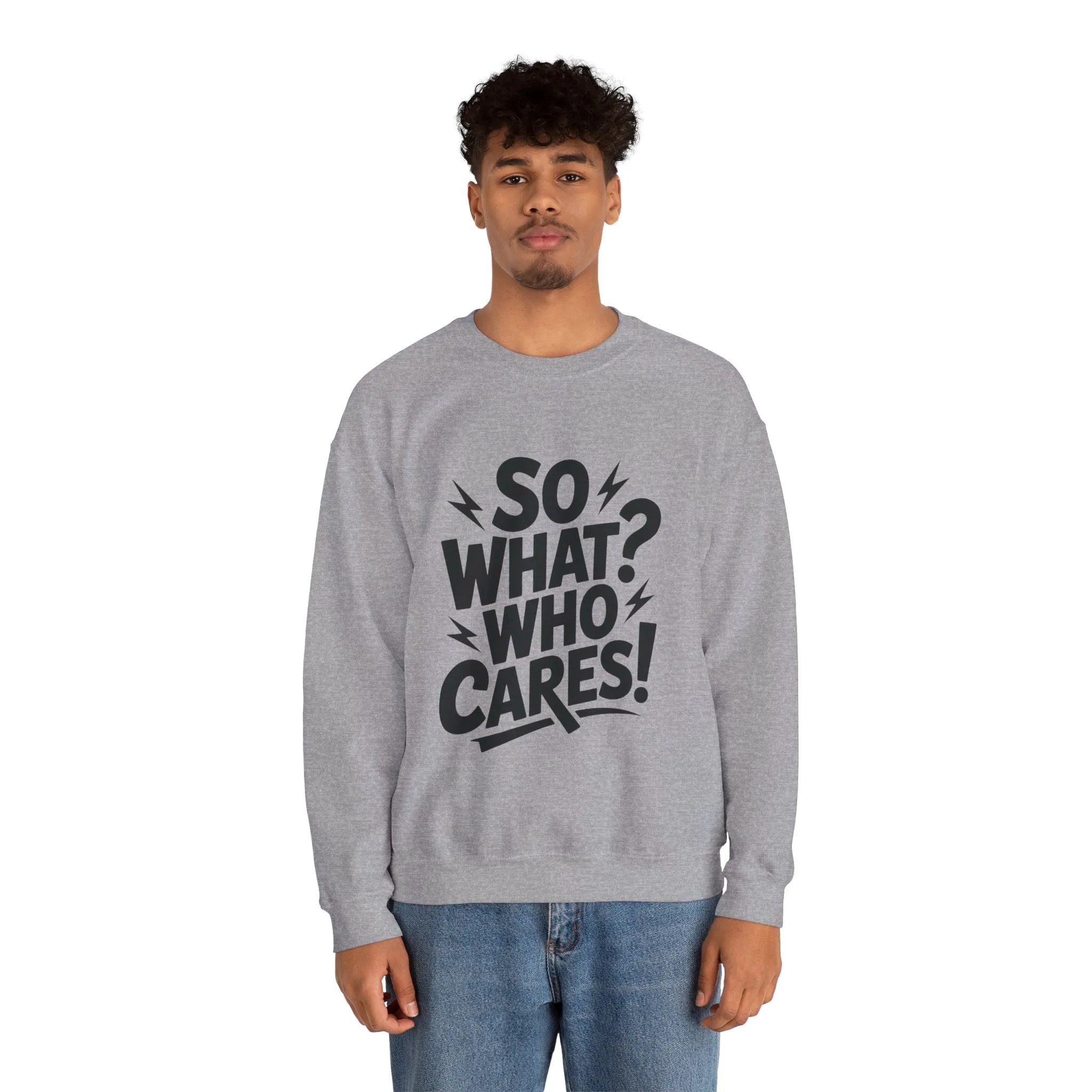 So What? Who Cares! Funny Mens Crewneck Sweatshirt, Bold Statement Design, Lightning Graphic Pullover, Rebellious Urban Humor - Image 8