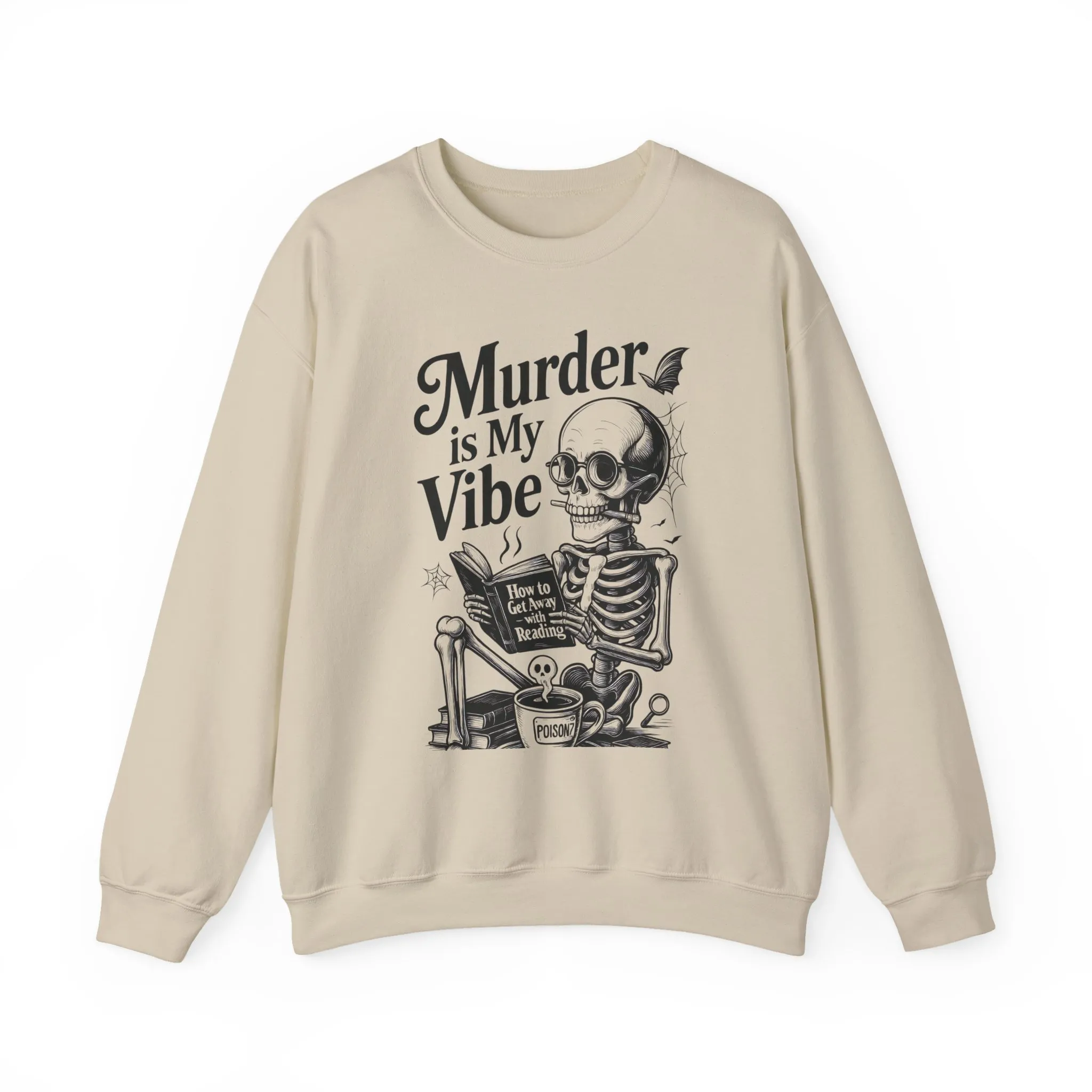 Murder is My Vibe Womens Crewneck Sweatshirt, Cozy Gift for Halloween, Unique Sweatshirt, Skull Graphic, Fall Fashion, Unisex Pullover - Image 4
