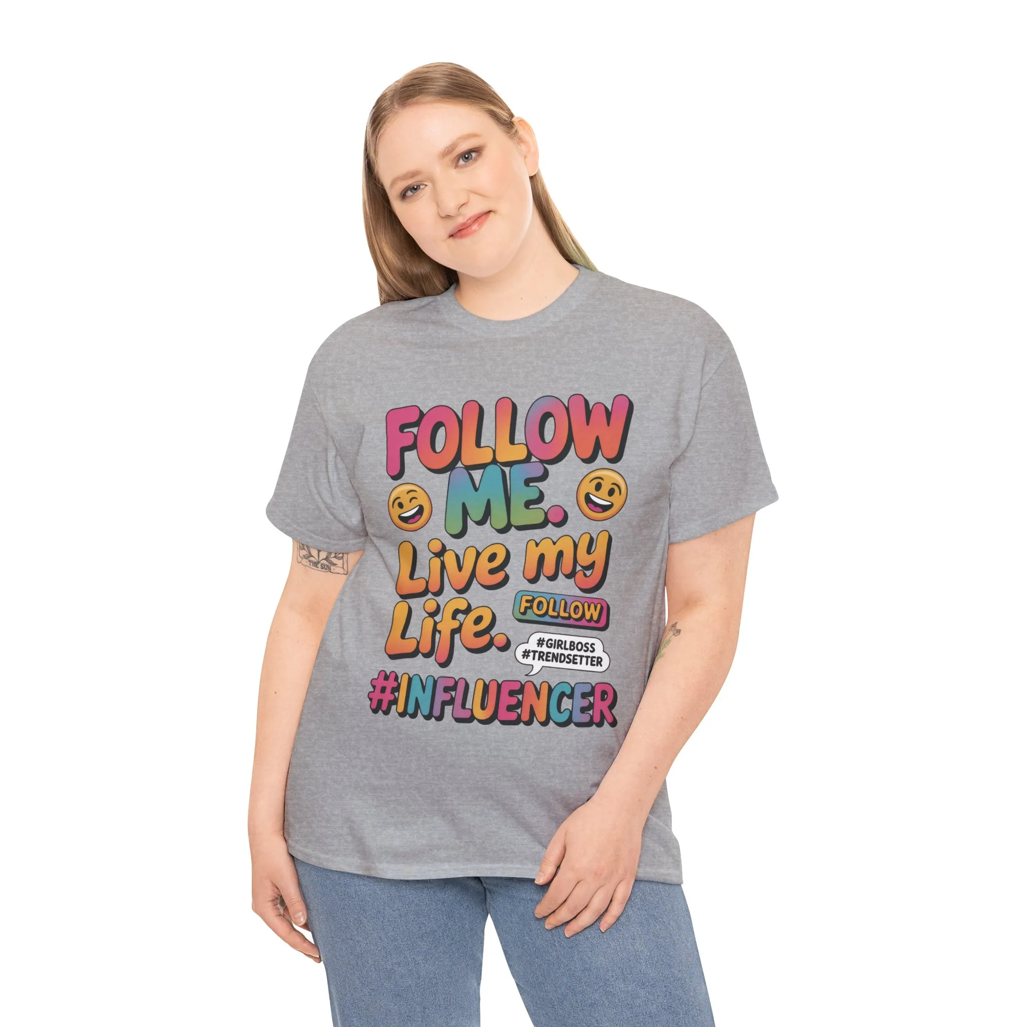 Womens Heavy Cotton Tee, Influencer Graphic Tee, Follow Me Live My Life Shirt, Colorful Trendy GirlBoss T-Shirt, Trendsetter Summer Wear - Image 16