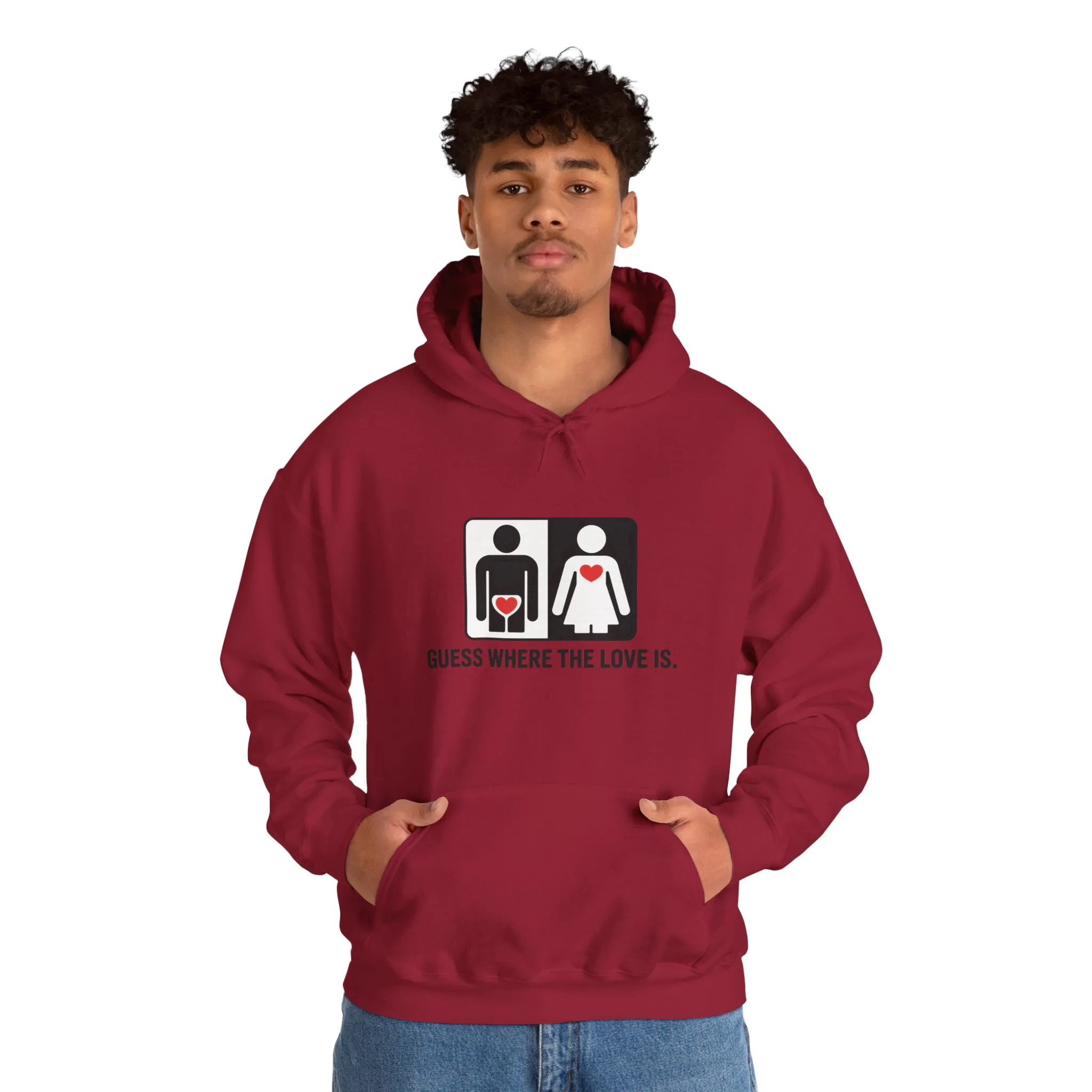 Cute Guess Where The Love Is Mens Hoodie, Sweatshirt for Couples, Valentines Day Gift, Relationship Humor Hoodie, Bold Love Joke Hoodie - Image 47