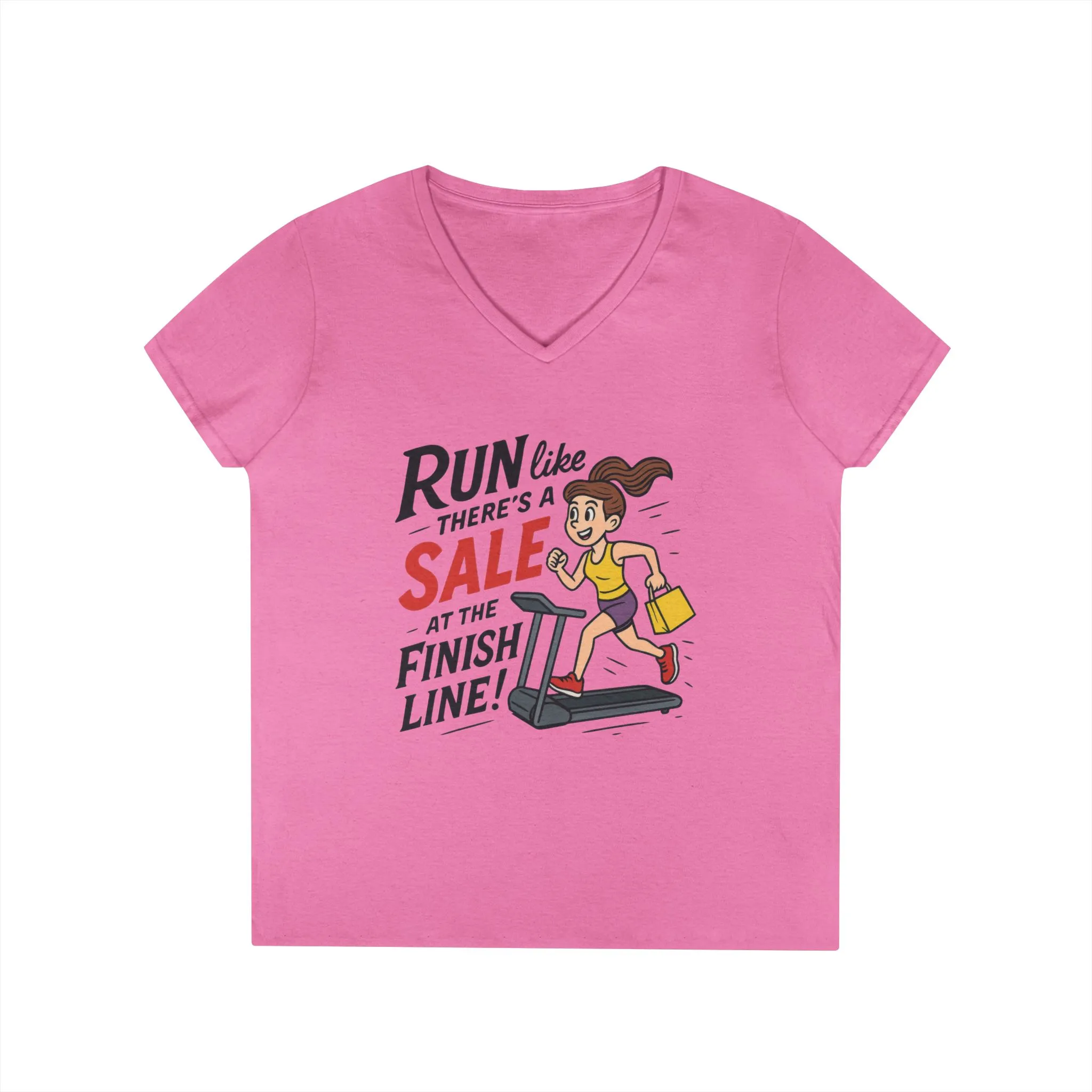 Ladies' V-Neck T-Shirt, Motivational Fitness Tee, Funny Gym Top, Funny Shopping Tee, Treadmill Runner Shirt for Her, For Sale Tee - Image 22